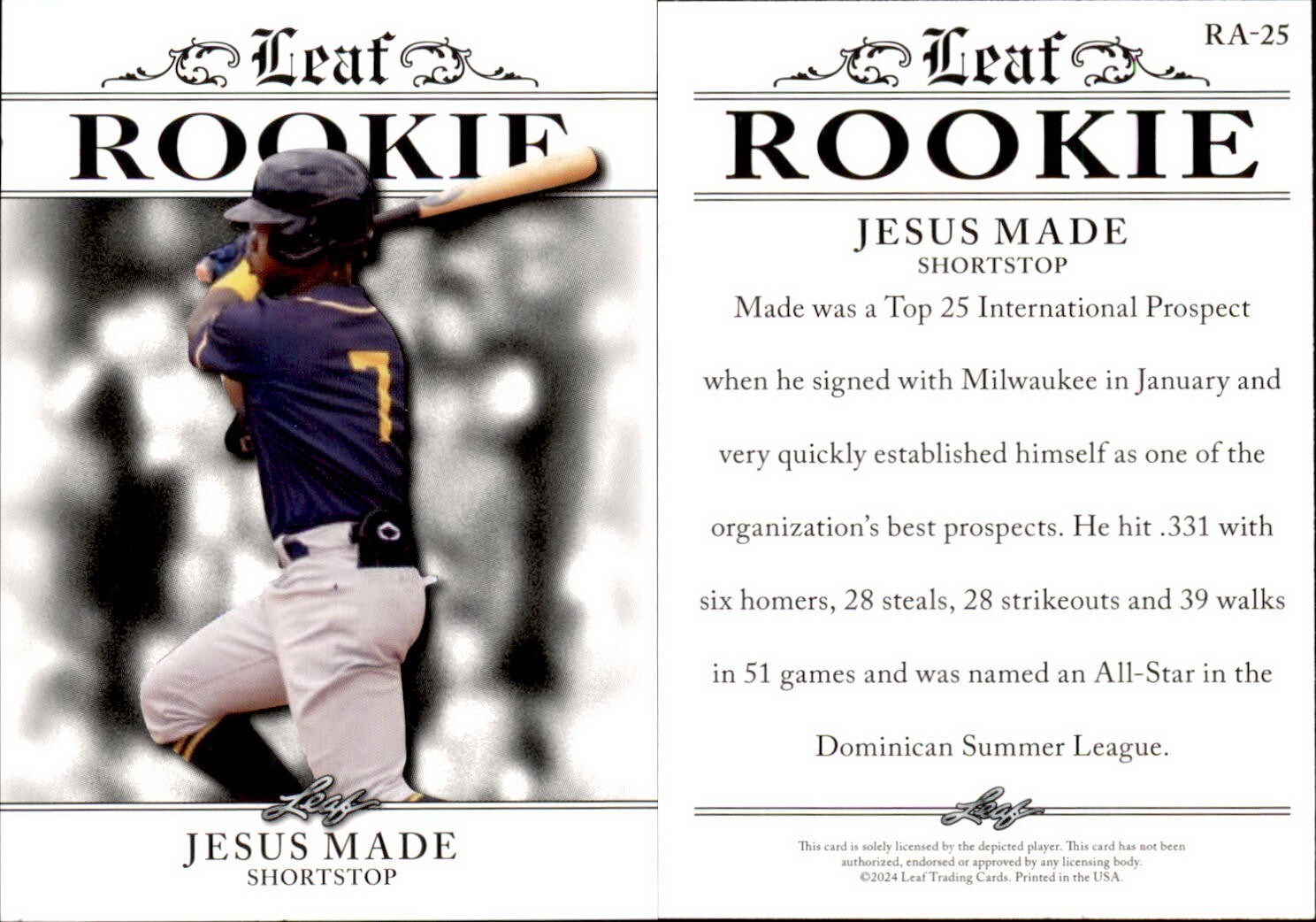 2024 Leaf ROOKIE JESUS MADE #RA-25 MILWAUKEE BREWERS