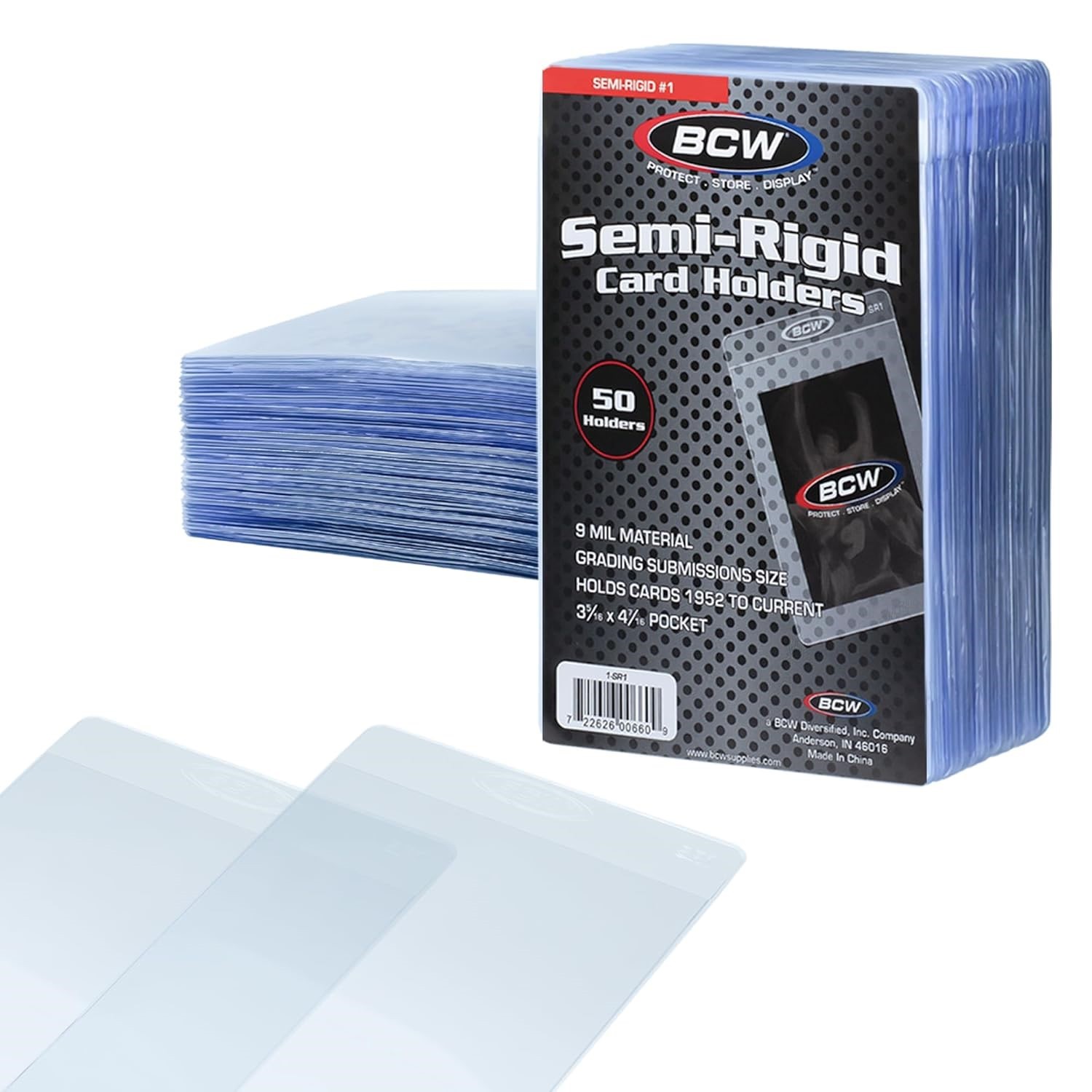50 BCW Semi Rigid Card Holder #1 3 5/16 x 4 15/16 Vintage Cards Grade Submission