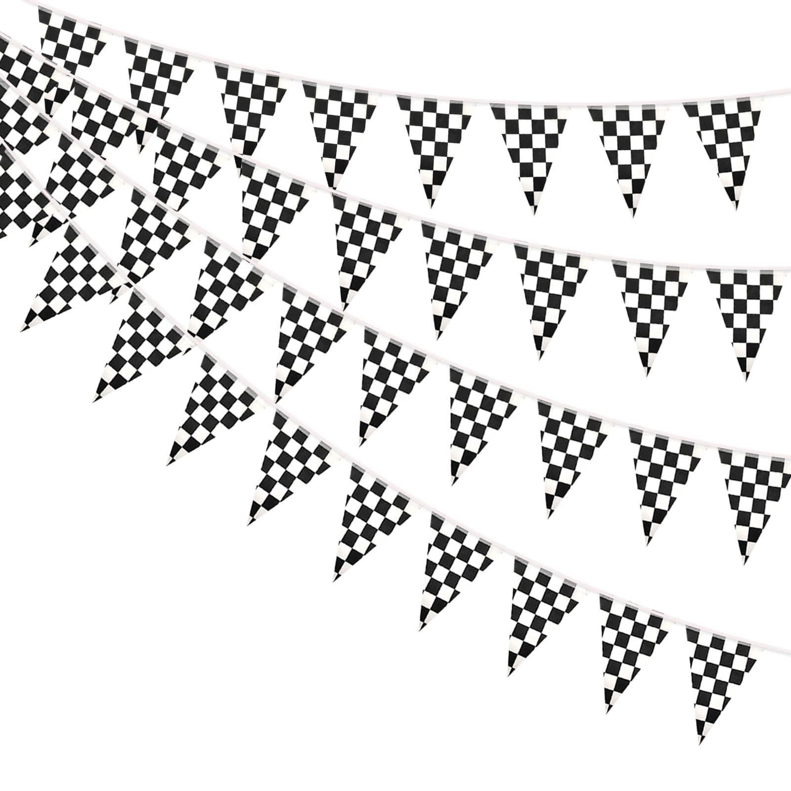 AhfuLife 60 Pcs Checkered Pennant Flag 7.87×11 in-60 Pcs, Black and White