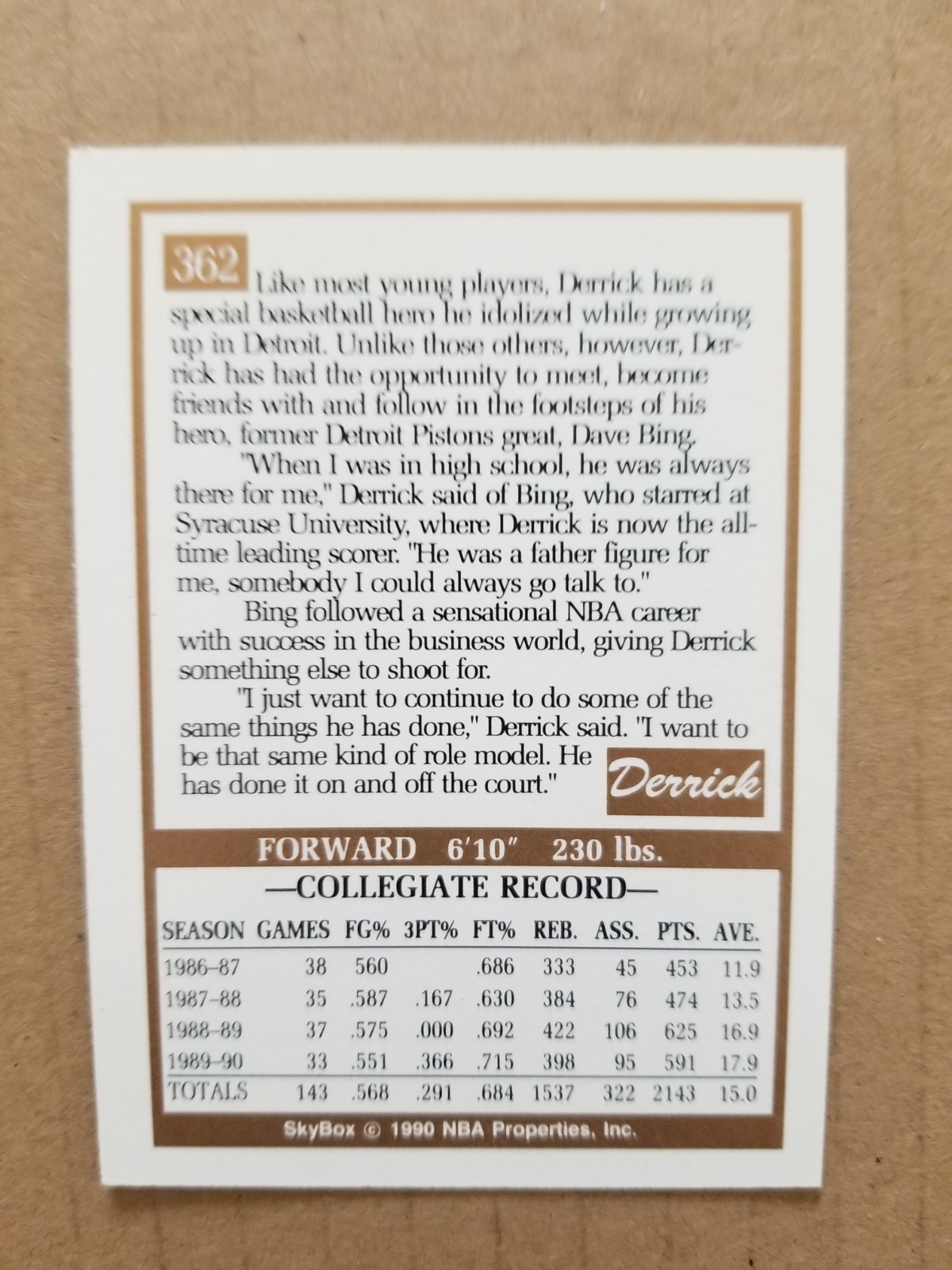 1990-91 Skybox Derrick Coleman #362 Rookie RC