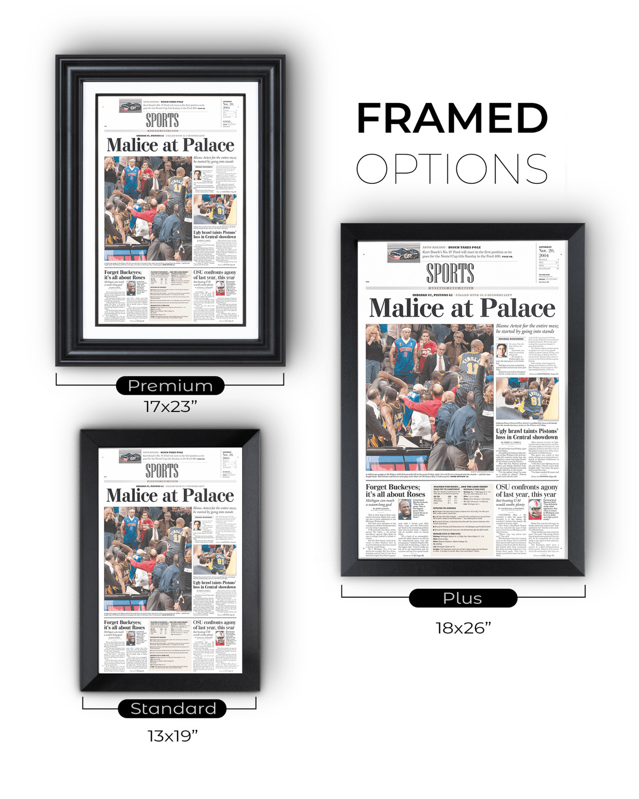 2004 Malice at the Palace Pacers vs. Pistons Brawl Framed Newspaper: