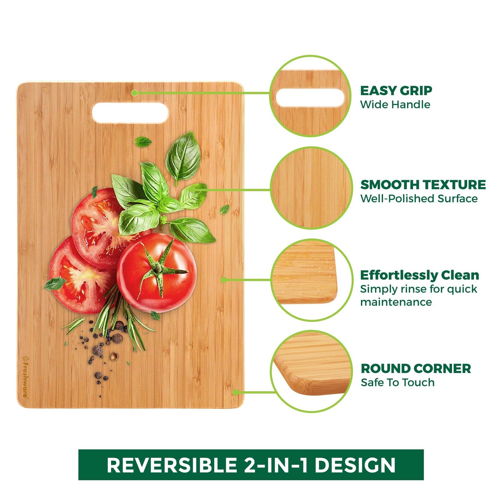 Freshware Bamboo Cutting Board Set of 3 (8×6, 11×8.5, 13×9.5 in),