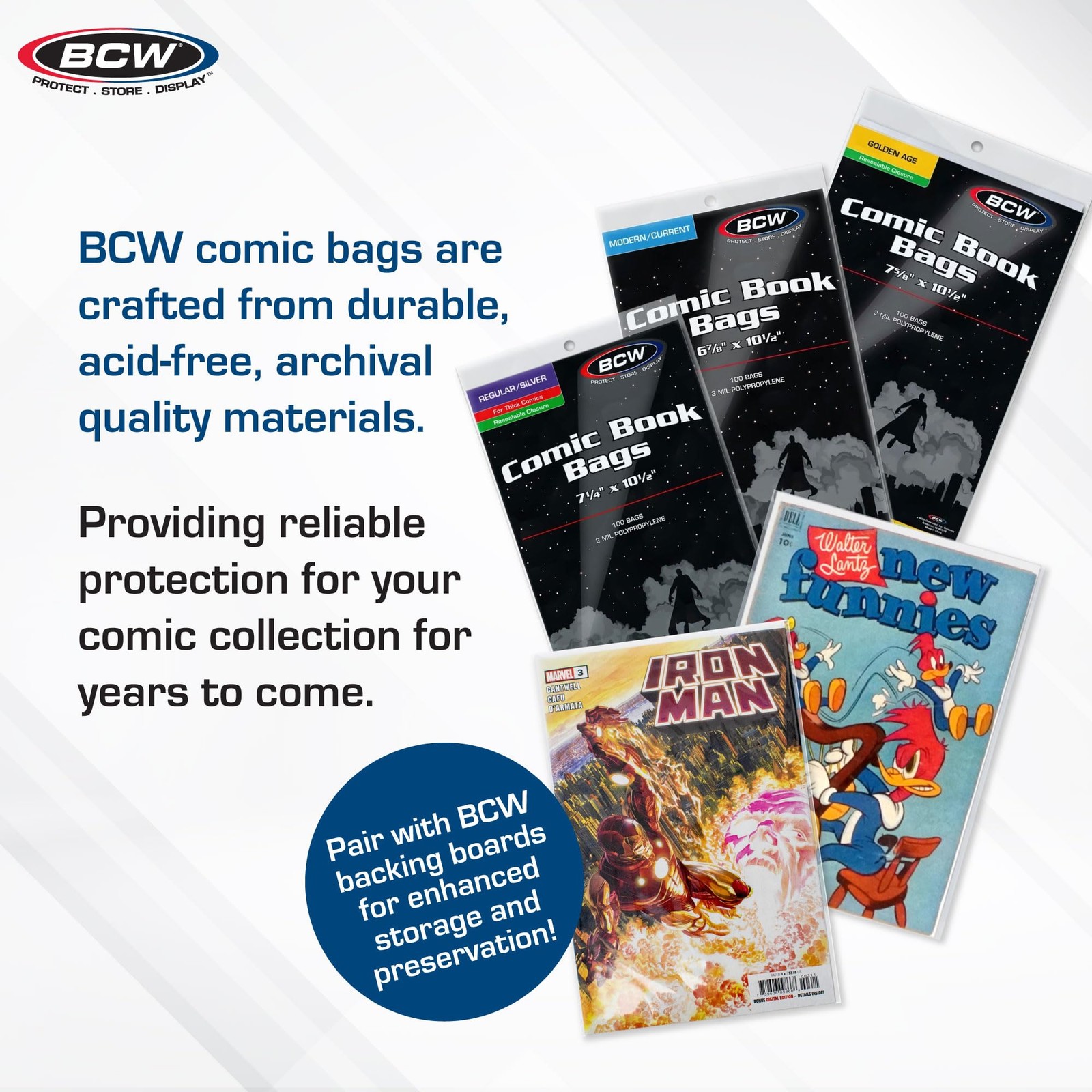 BCW Resealable Current/Modern Comic Bags – 100 100 Count ( Pack of 1), Clear