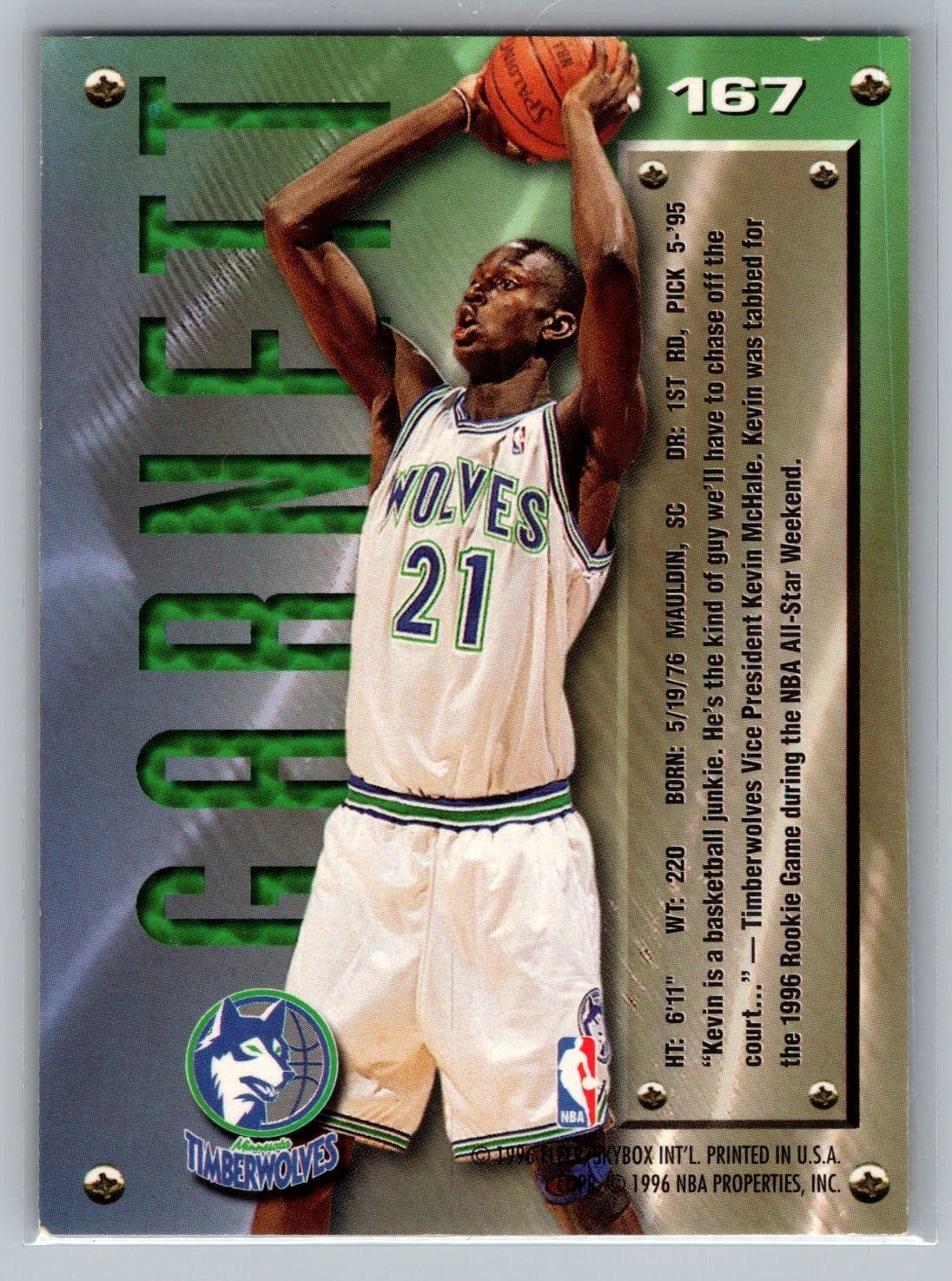 1995-96 Fleer Metal – Rookie Kevin Garnett #167 (RC) Minnesota Timberwolves
