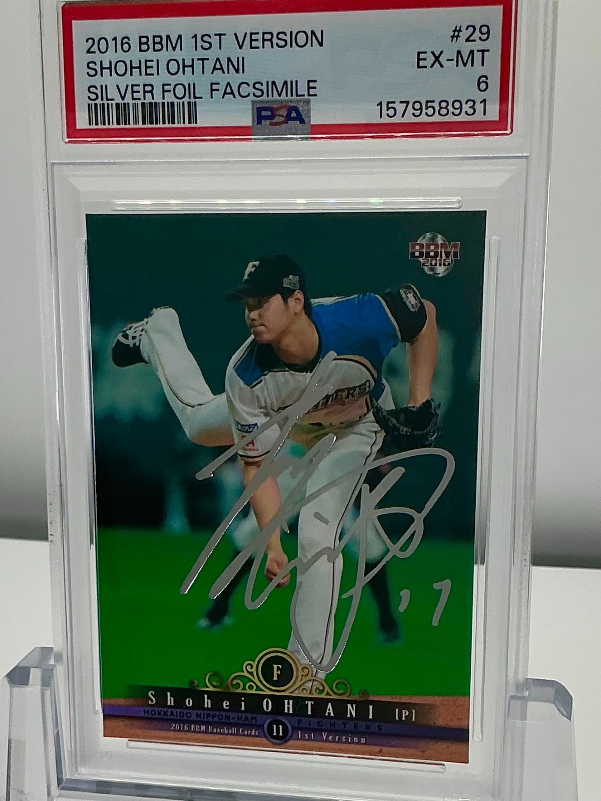 SHOHEI OHTANI 2016BBM 1ST VERSION SILVER FOIL FACSIMILE #29 PSA6!POP3!(RC)