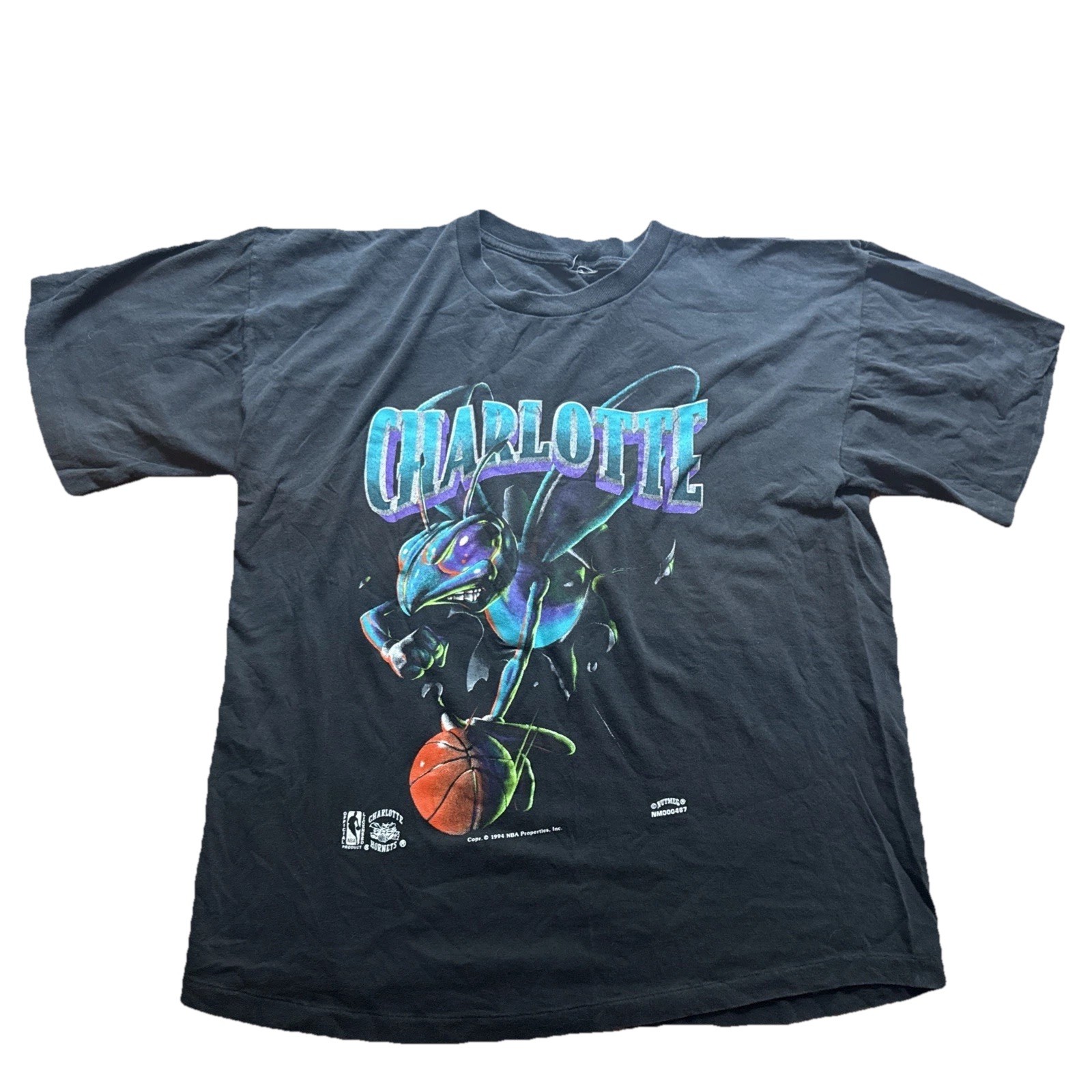 Vintage Nutmeg 1994 Charlotte Hornets Double sided T Shirt AOP Mascot Breakthru