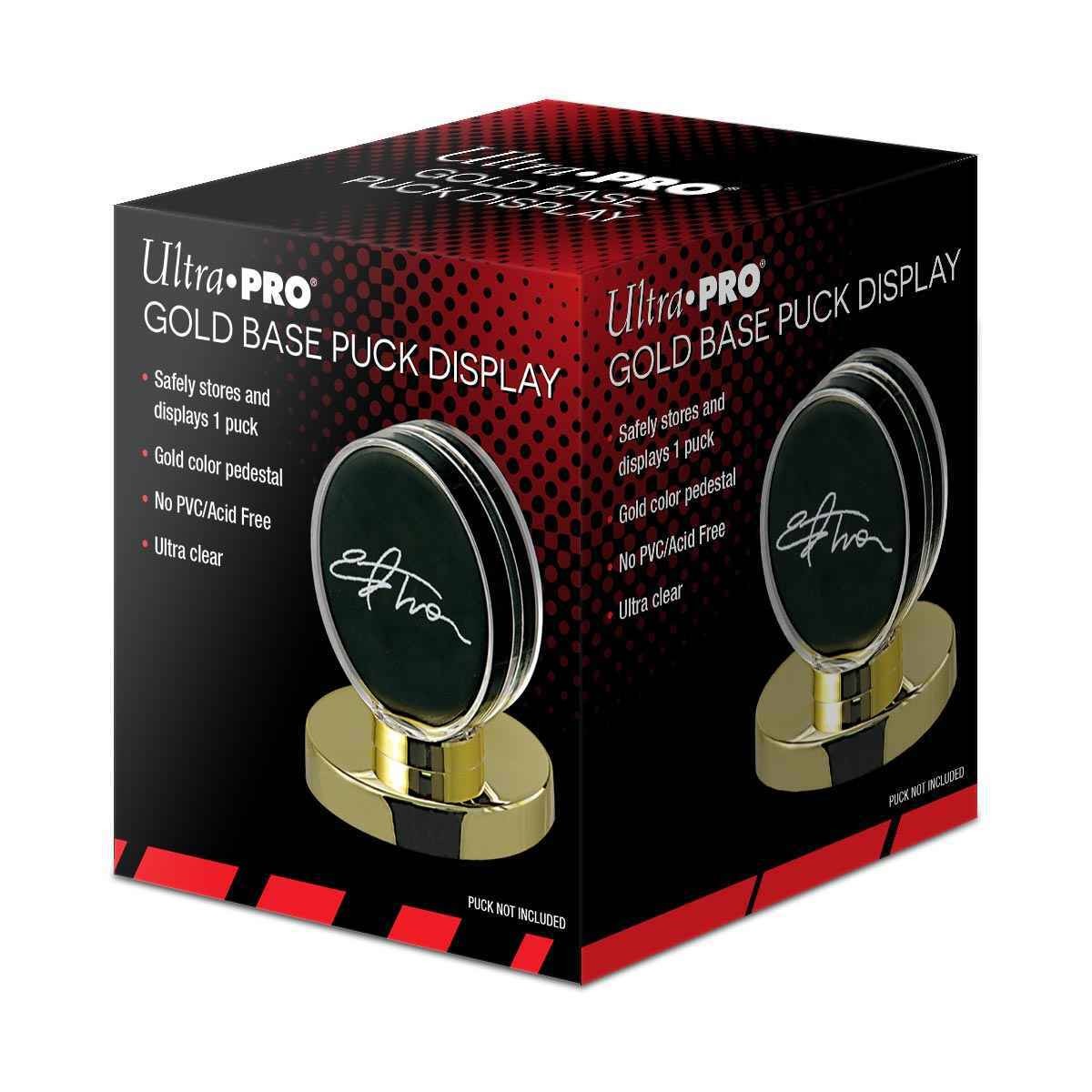 Ultra PRO Hockey Puck Holder Gold Base Acrylic Case Stand Display Regulation