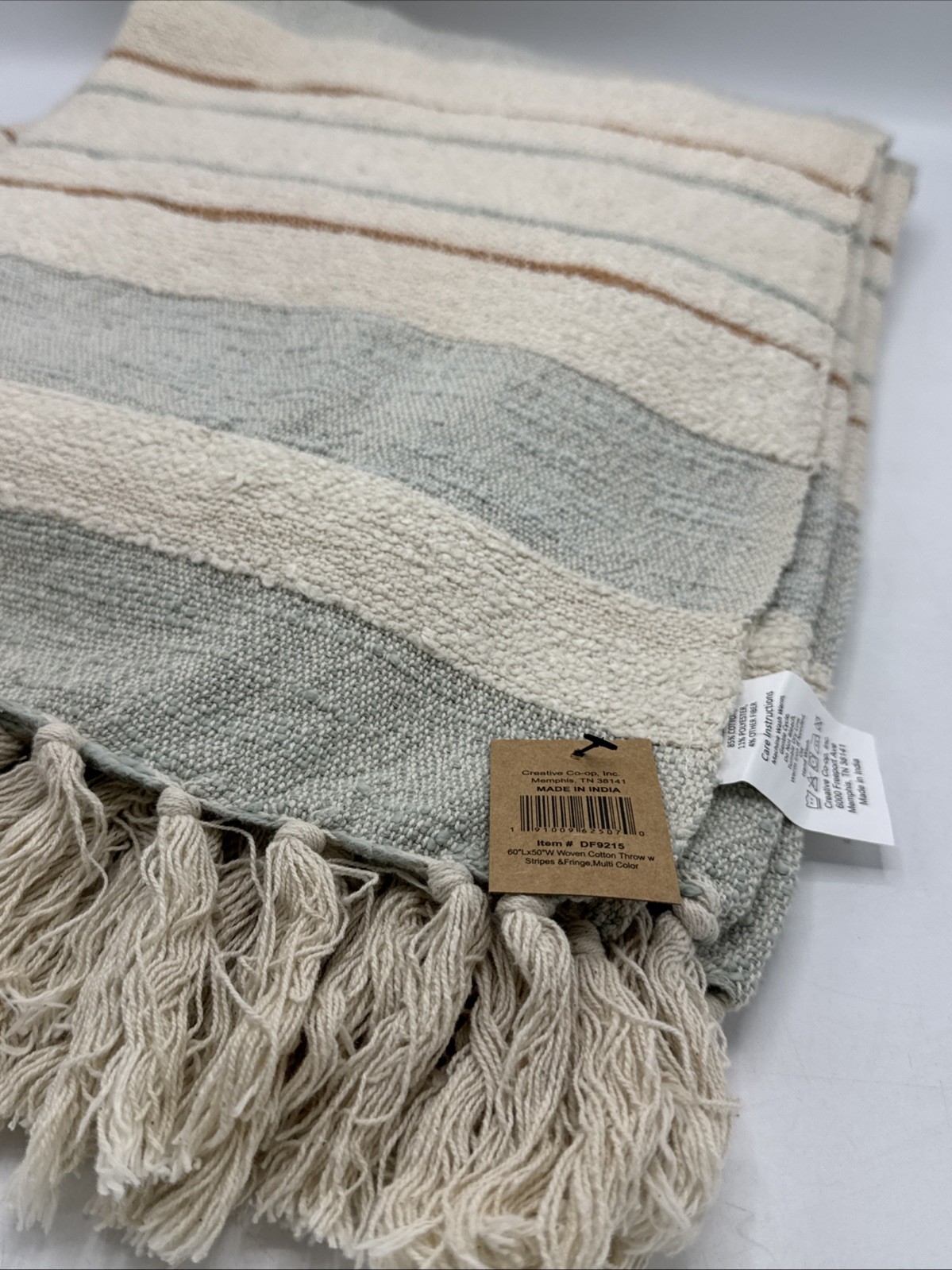 Creative Co-Op Woven Cotton Blend Throw with Stripes 60″ L X 50″ W, Cream