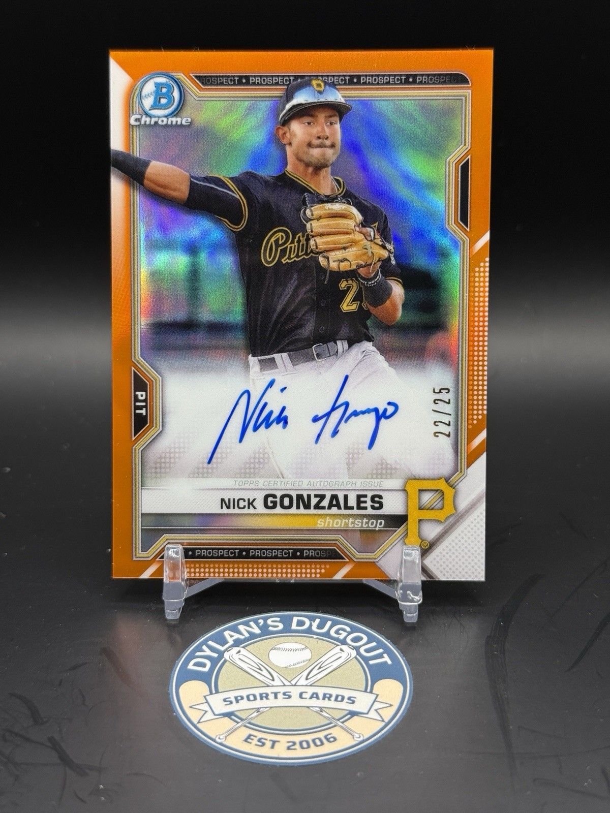 2021 Bowman Chrome Prospects Nick Gonzales #CPA-NG Orange Refractor Auto /25