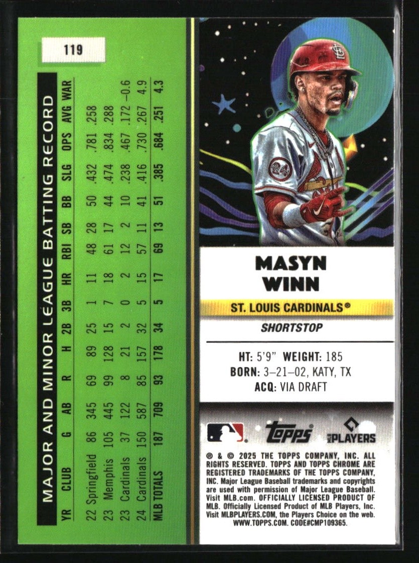 2025 Topps Chrome Cosmic Masyn Winn #119 St. Louis Cardinals