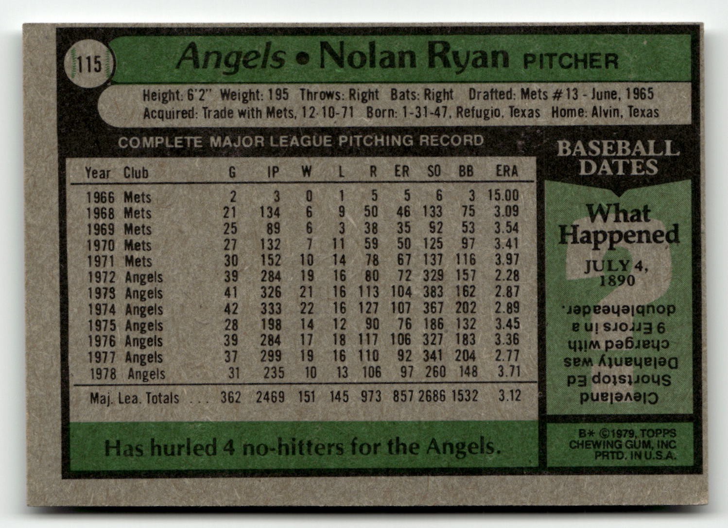 1979 Topps #115 Nolan Ryan Angels HoF (Pick Your Card)