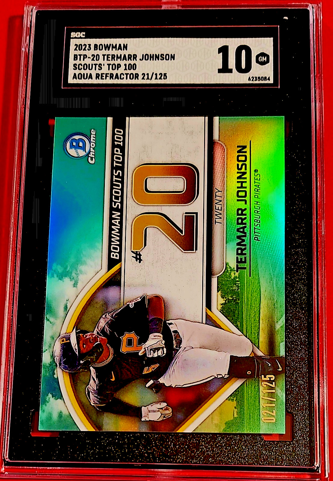 TERMARR JOHNSON RC SGC 10 2023 Bowman Scouts Top 100 Aqua Ref