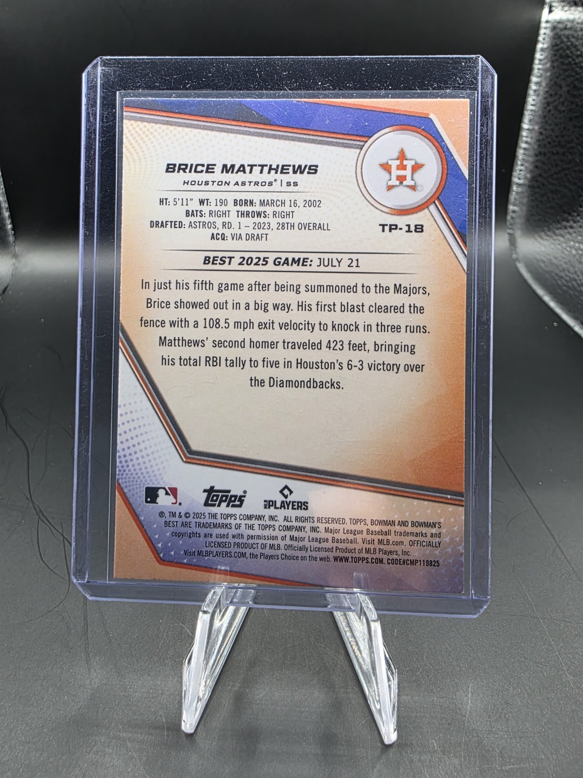 2025 Bowman’s Best #TP-18 Brice Matthews Top Prospect Blue Lazer /150!