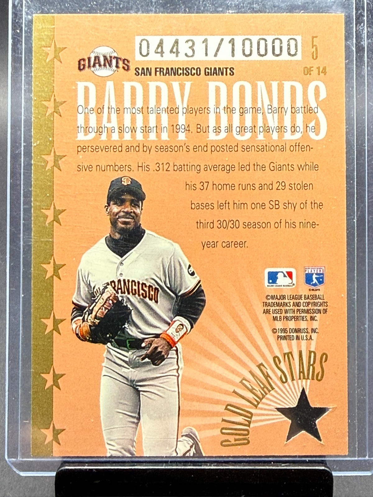 1995 Leaf BARRY BONDS GOLD STARS HOLO /10000 SP INSERT LASER CUT 5 OF 14🔥RARE🔥