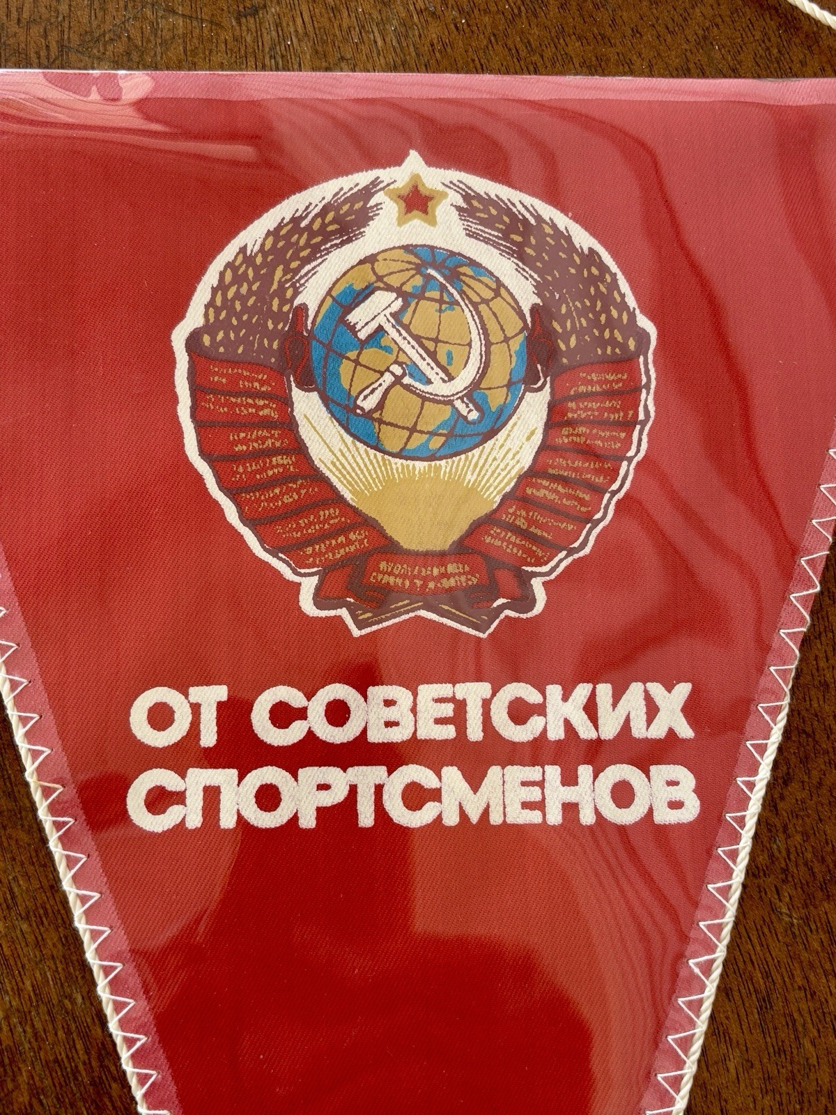 Vintage Moscow Olympic Games 1980 Athlete Exchange Pennant Triangular Banner Red