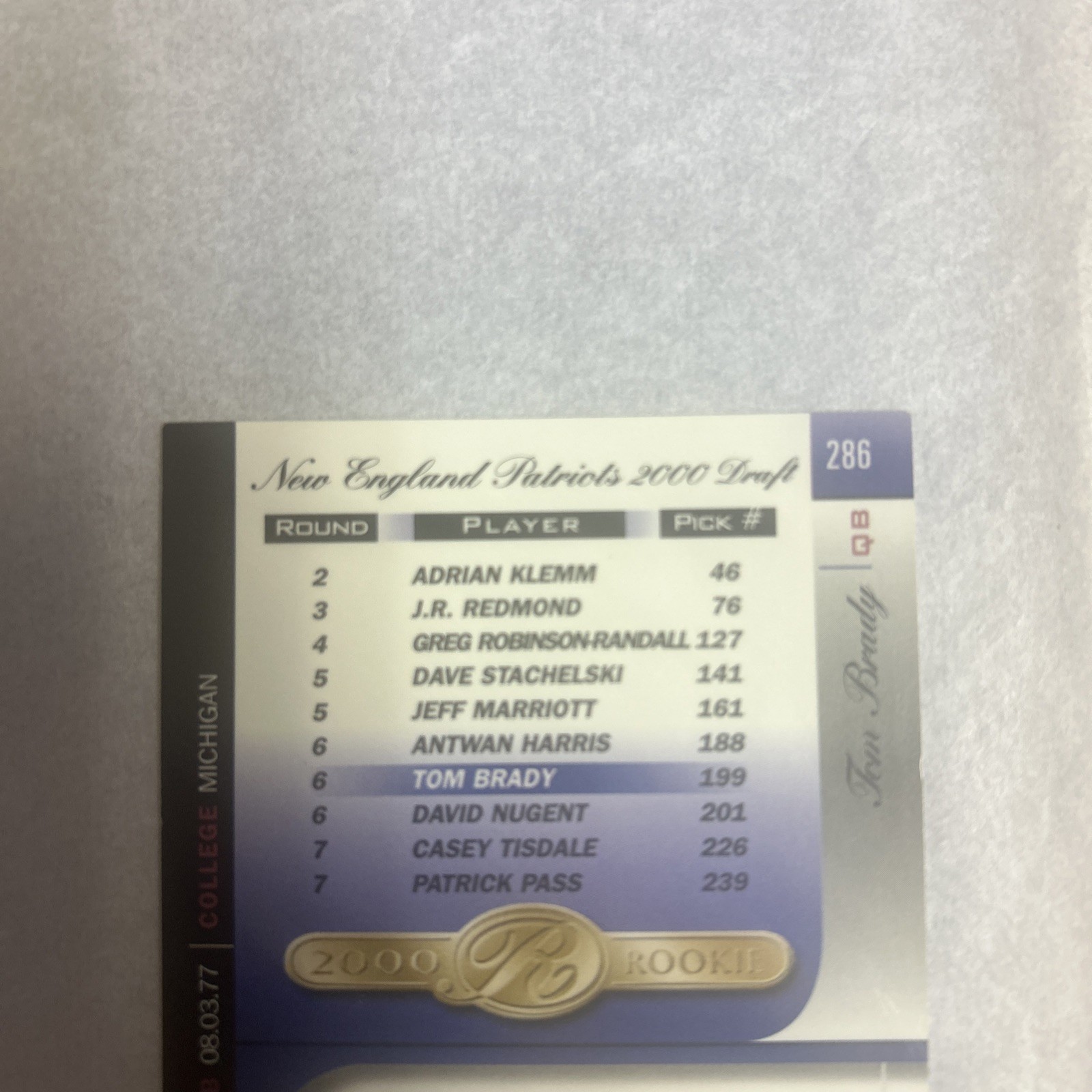 2000 Playoff Prestige Tom Brady RC 1247 /2500 #286 Patriots Bucs GOAT! Rare Read