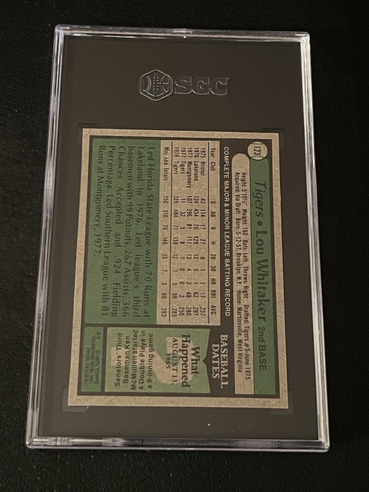 1979 Topps – Lou Whitaker #123 Near Mint Mint *++ **ONLY 3 HIGHER IN SGC!!**