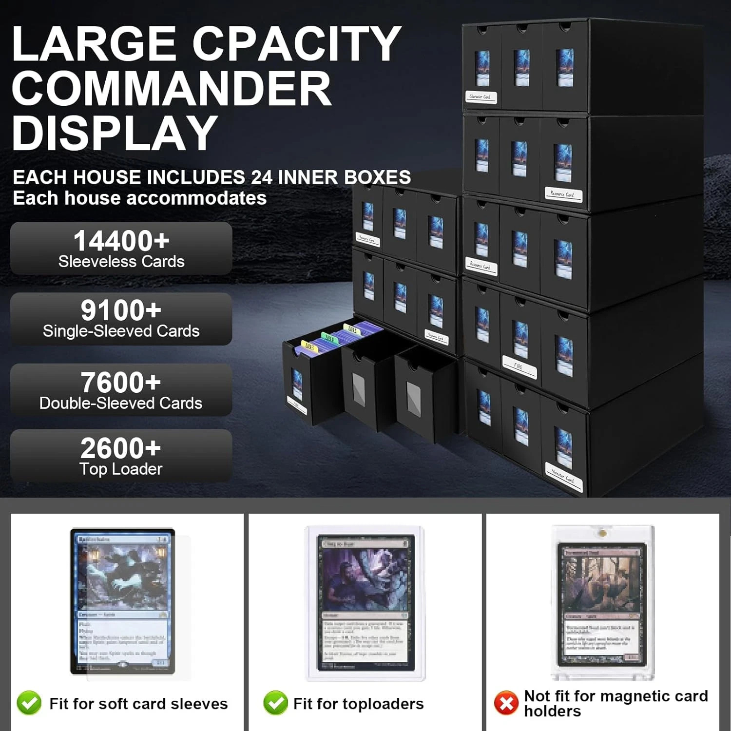 14400+ Card Storage Box, 2700+ Toploader Storage Box for Commander Display,With