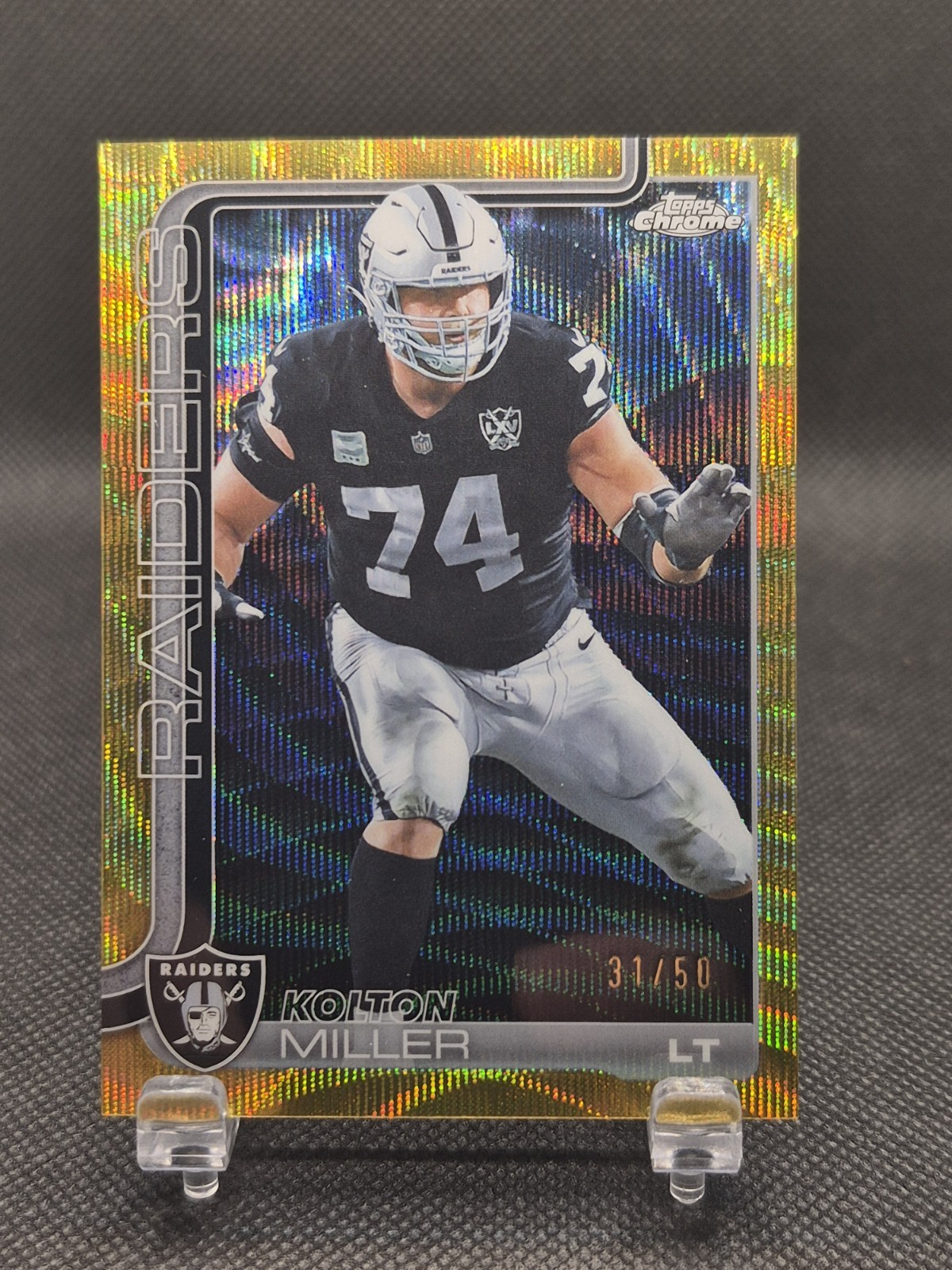 2025 Topps Chrome #183 Kolton Miller Gold Wave Refractor /50 Raiders