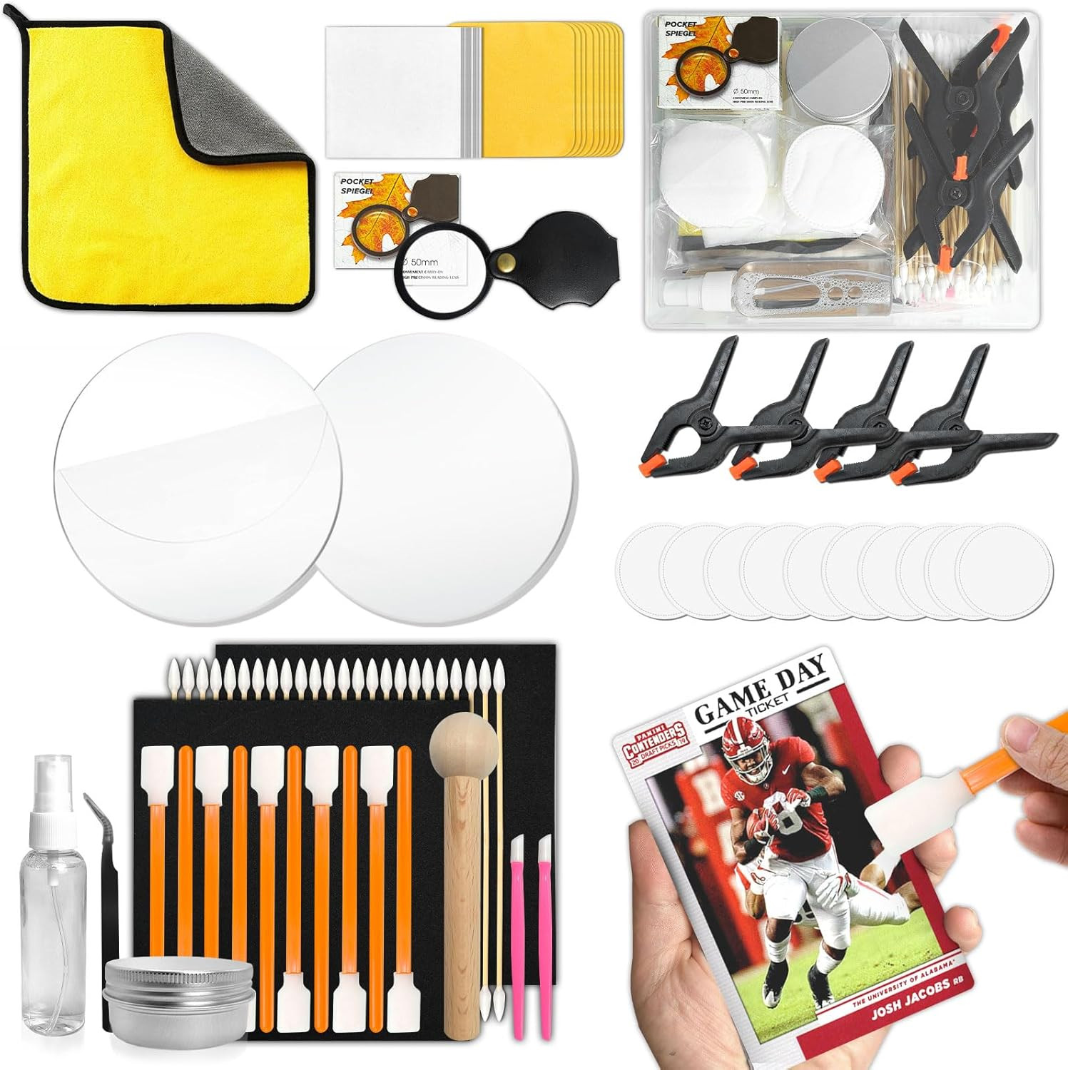 267 Pcs Card Care Clean Kit,Trading Card Cleaning Kit with Fixing Jig and EVA Sh