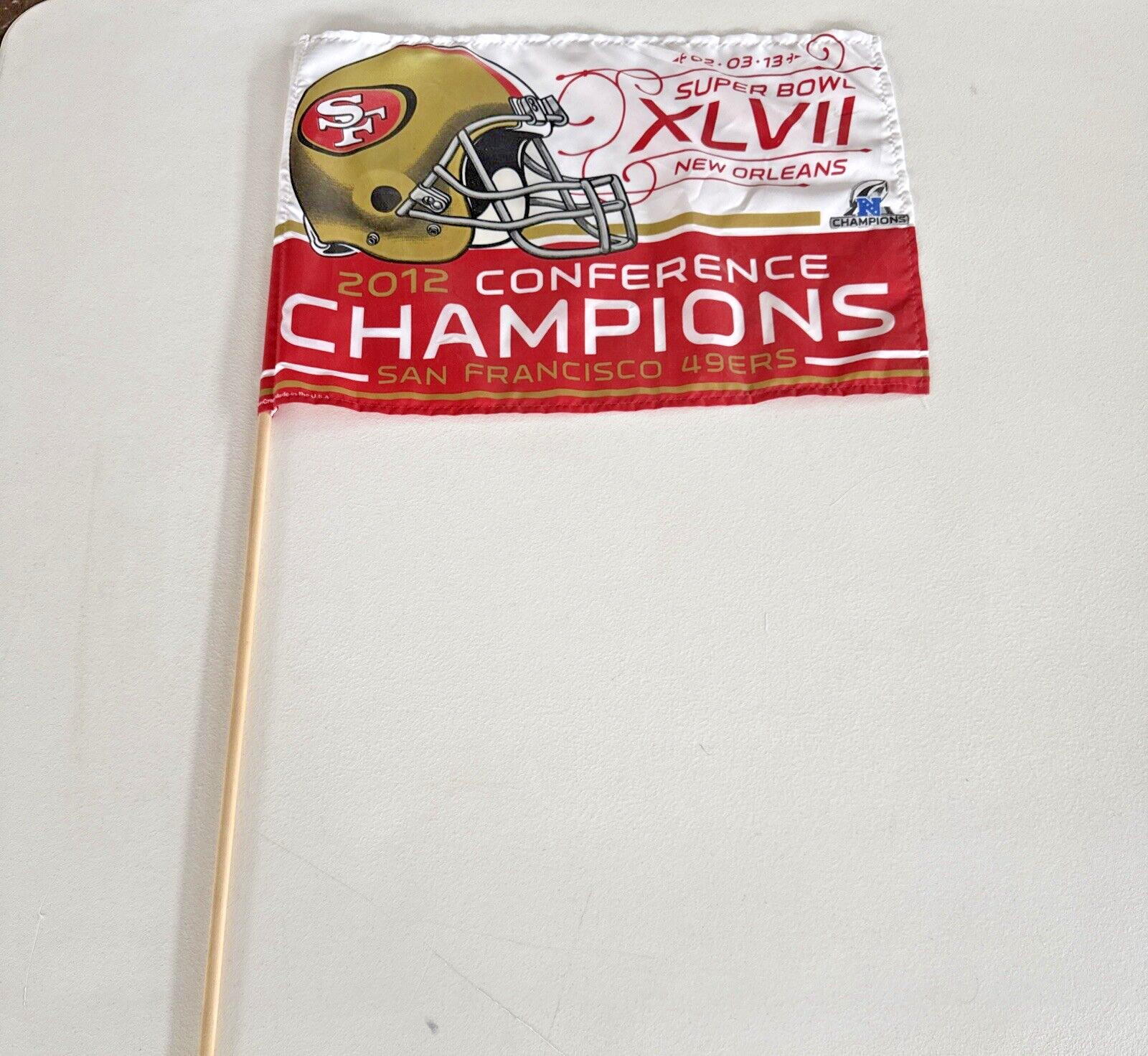 NFL San Francisco 49ers Flag Super Bowl 47 XLVII 2/03/13 New Orleans 12”W x 17”L