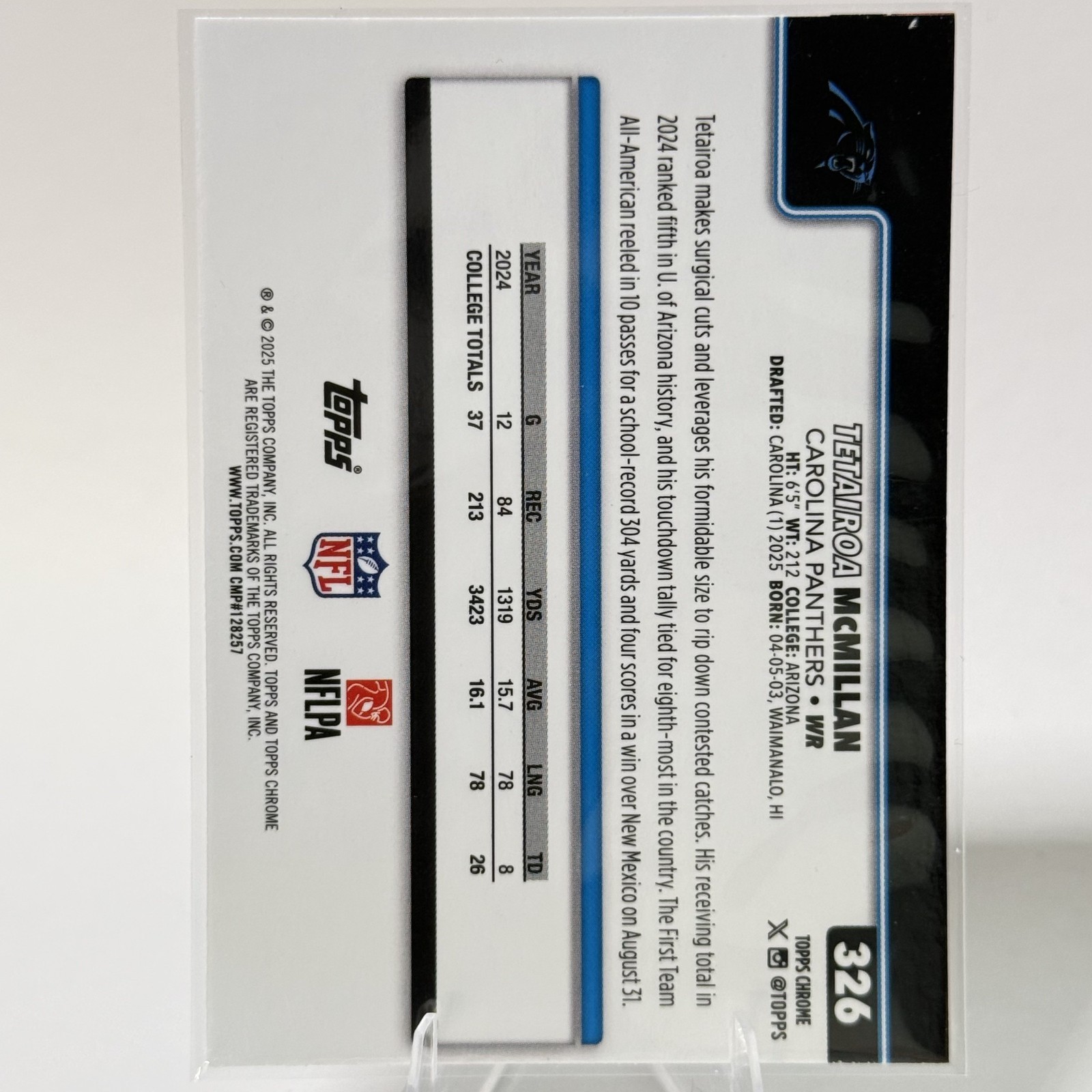 2025 Topps Chrome – Tetairoa McMillan Raywave Refractor – Panthers RC [431]
