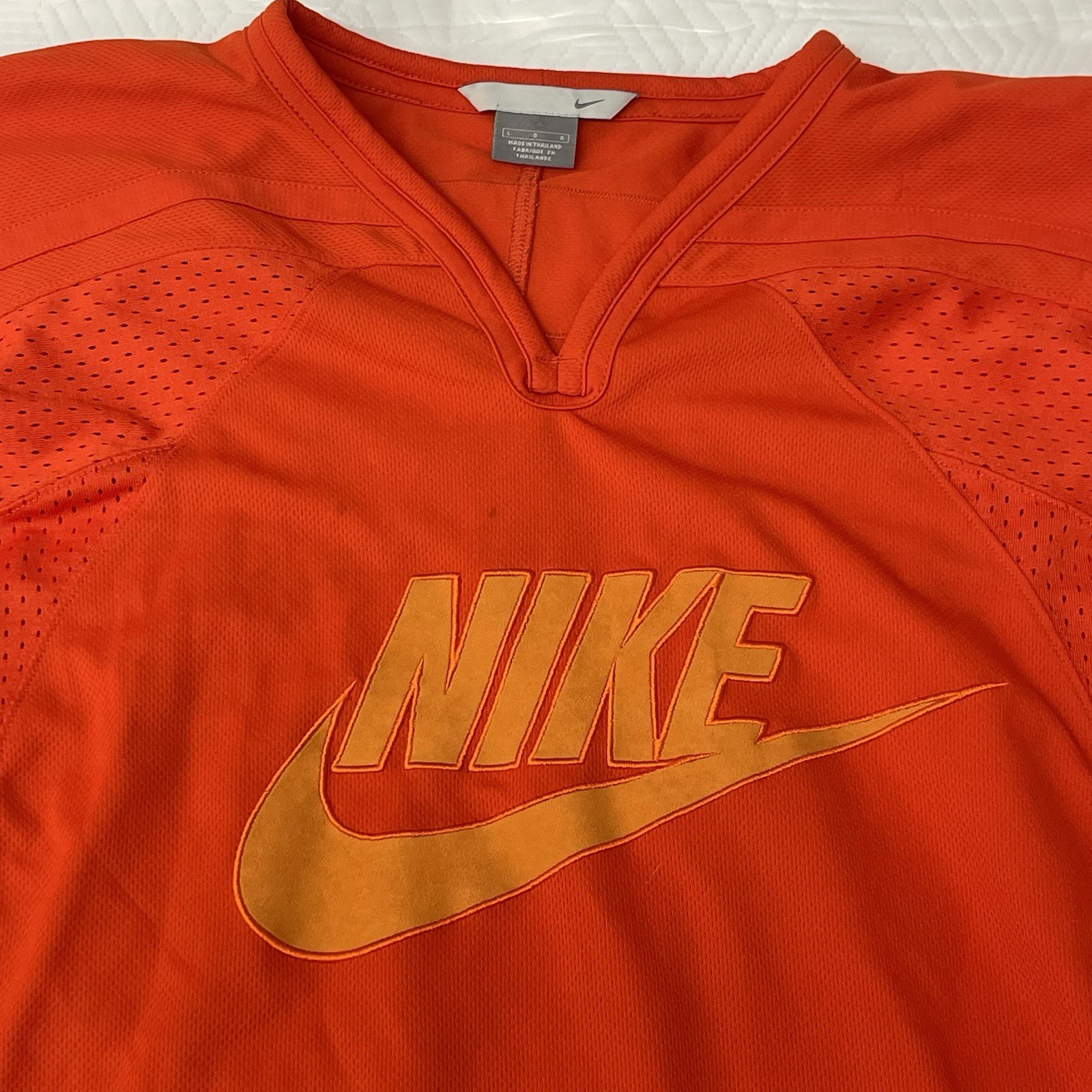 Nike Jersey Vintage Orange Men’s Sz L Distressed Y2K Sports Outdoors Logo Swoosh