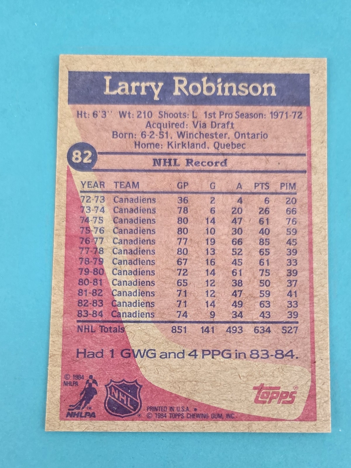 1984-85 Topps #82 Larry Robinson Hockey Card Buy 10+ 50% Off I