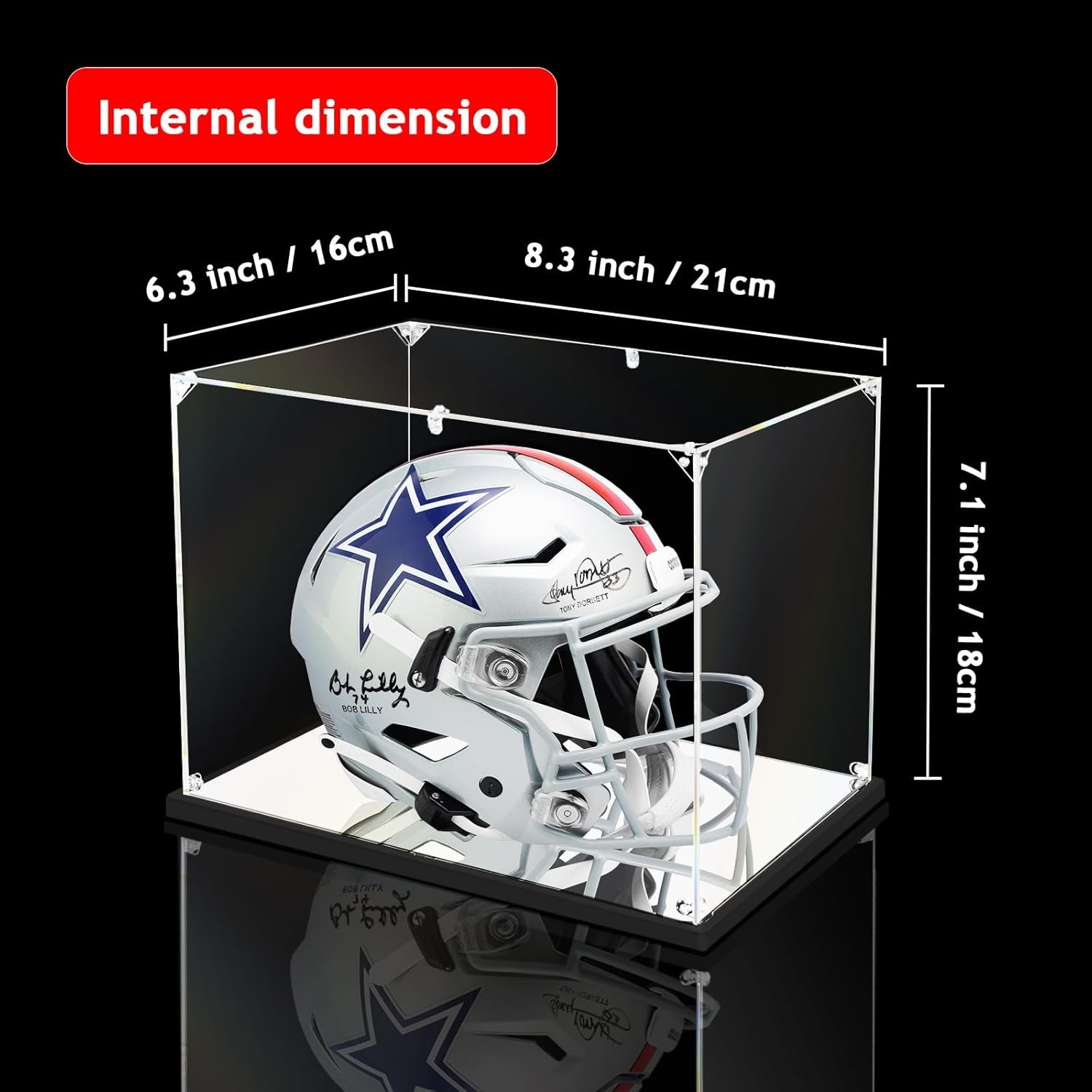 Elegant Mini Football Helmet Display Case with Mirror Base – 8.3×6.3×7.1 in