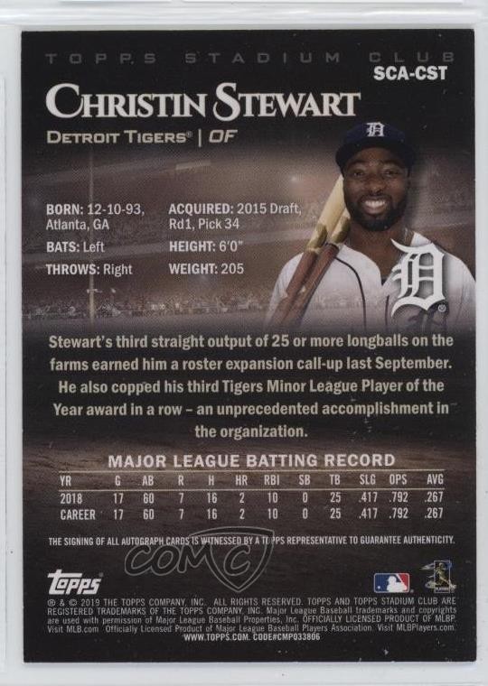 2019 Topps Stadium Club Christin Stewart #SCA-CST Rookie Auto RC 13c1