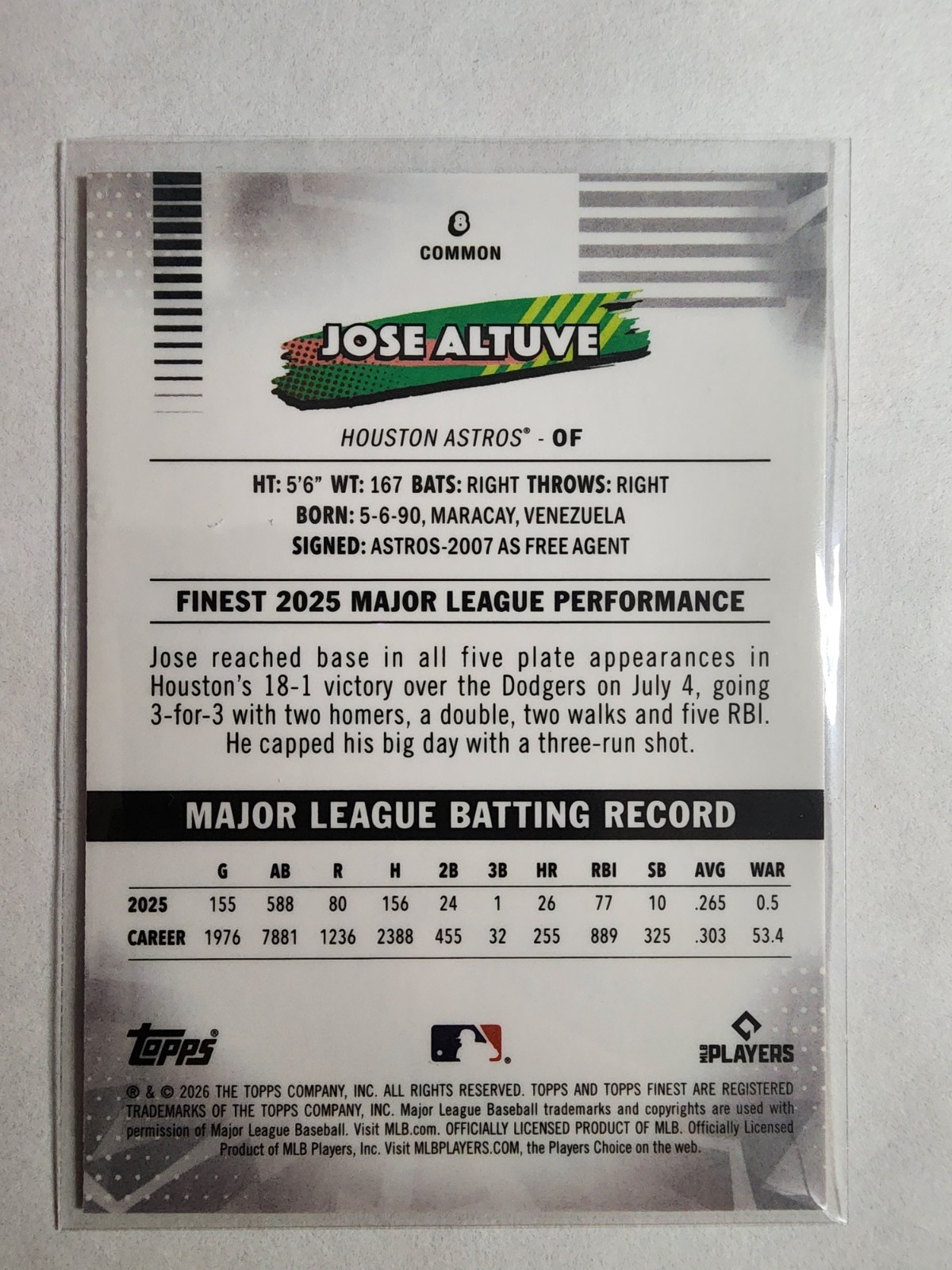 2026 Topps Finest – Common Jose Altuve #8