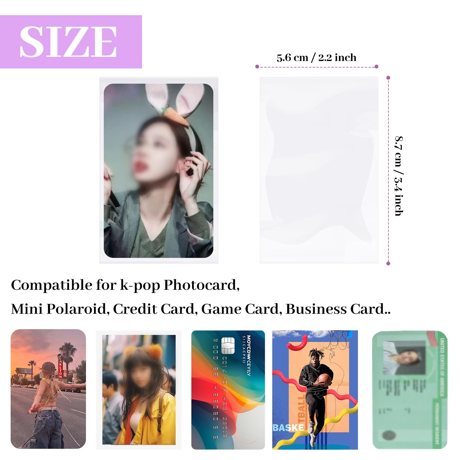 100 Pcs photocard Sleeves, 57x88mm Ultra Clear and Thick Sleeves Idol Photo C…