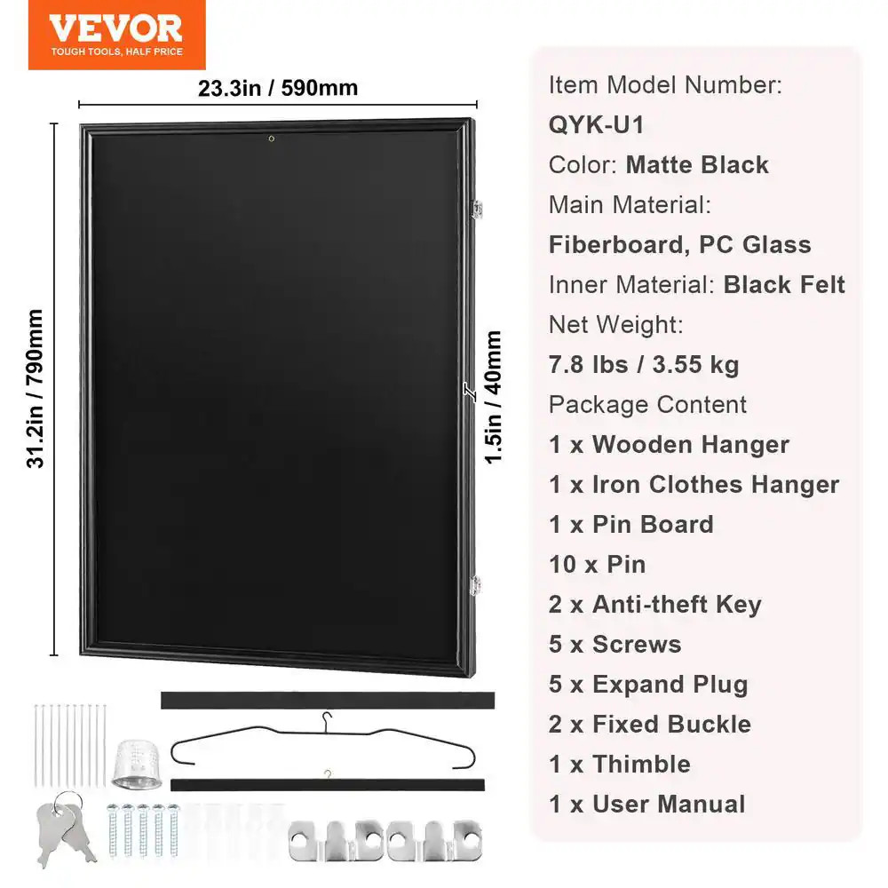 Black Jersey Display Frame Case 23.3 X 31.2 X 1.5In. Lockable Sport Jersey Shado