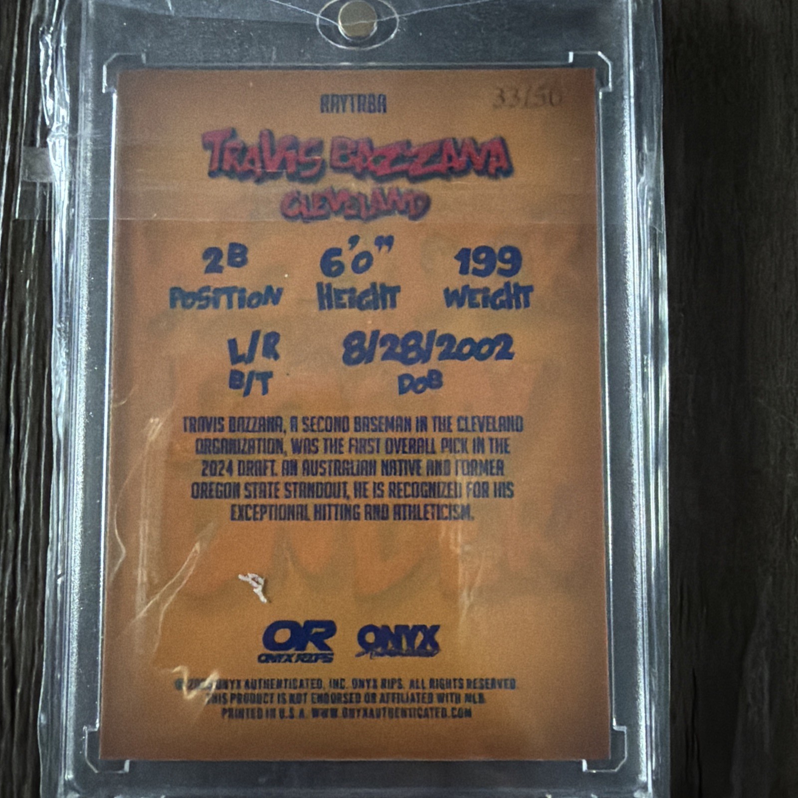 2025 Onyx Rips #33/50 Gold Crystal Travis Bazzana “The Wonder Down Under