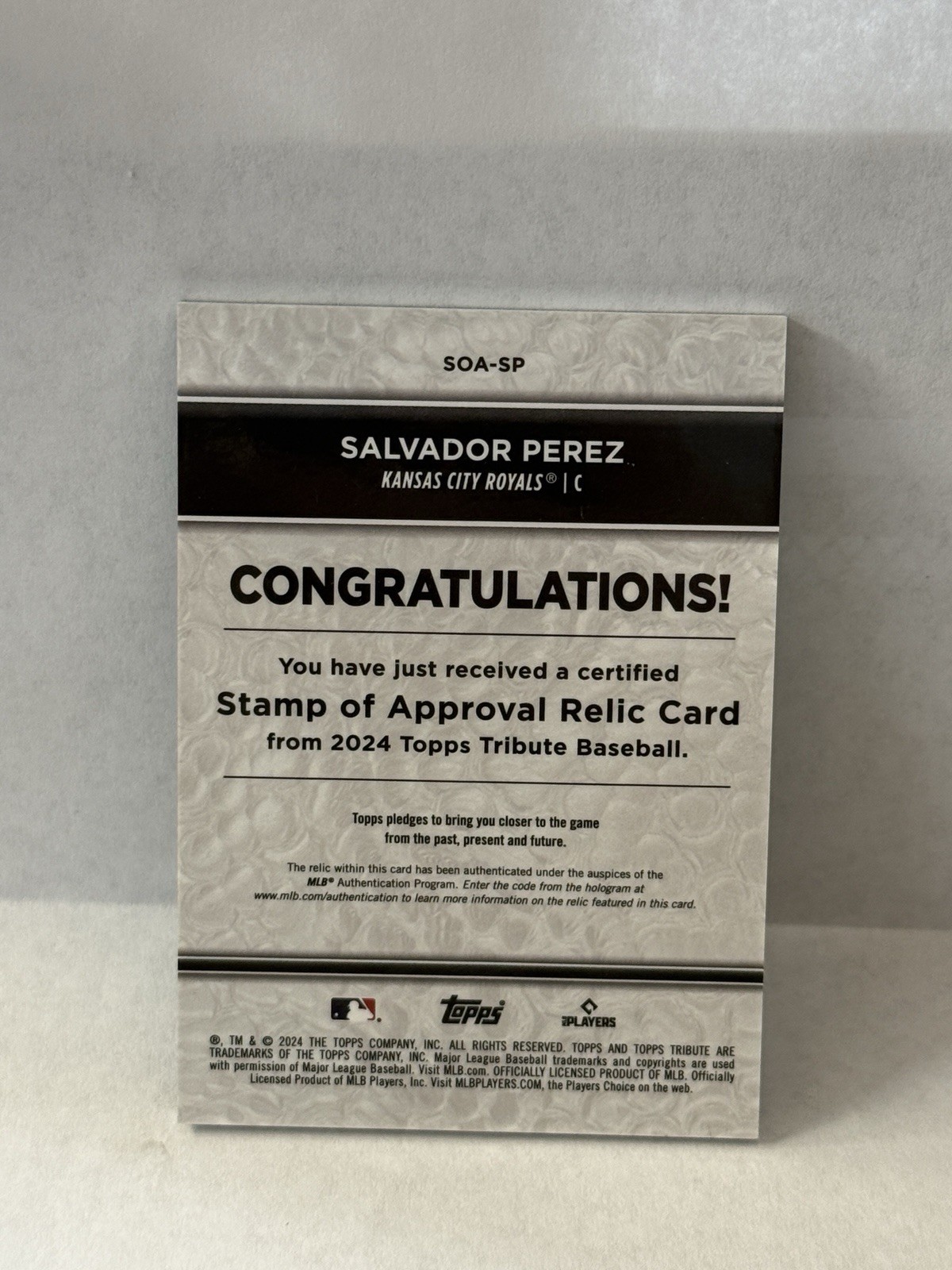 2024 Topps Tribute Stamp of Approval Relics Salvador Perez #SOA-SP Green 70 /99