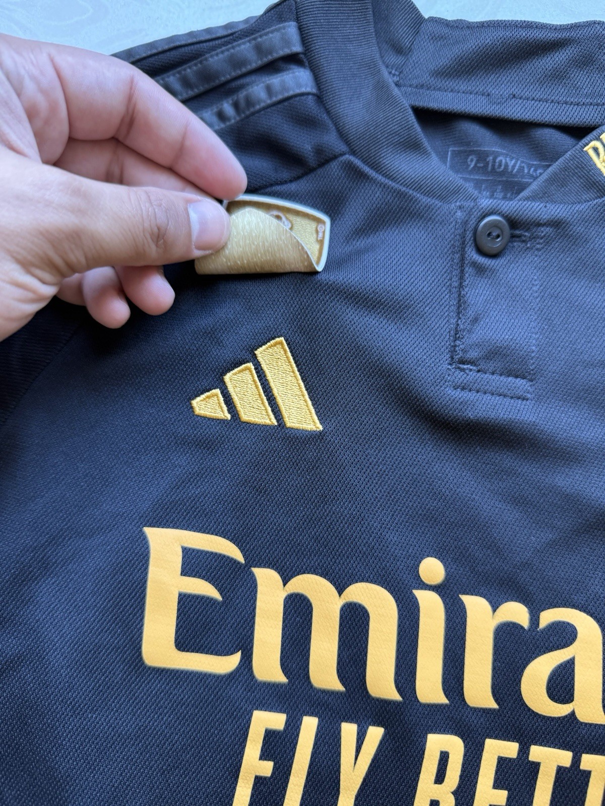Real Madrid Tchouameni RMCF Adidas Black Emirates Fly Better Jersey Youth 9-10Y