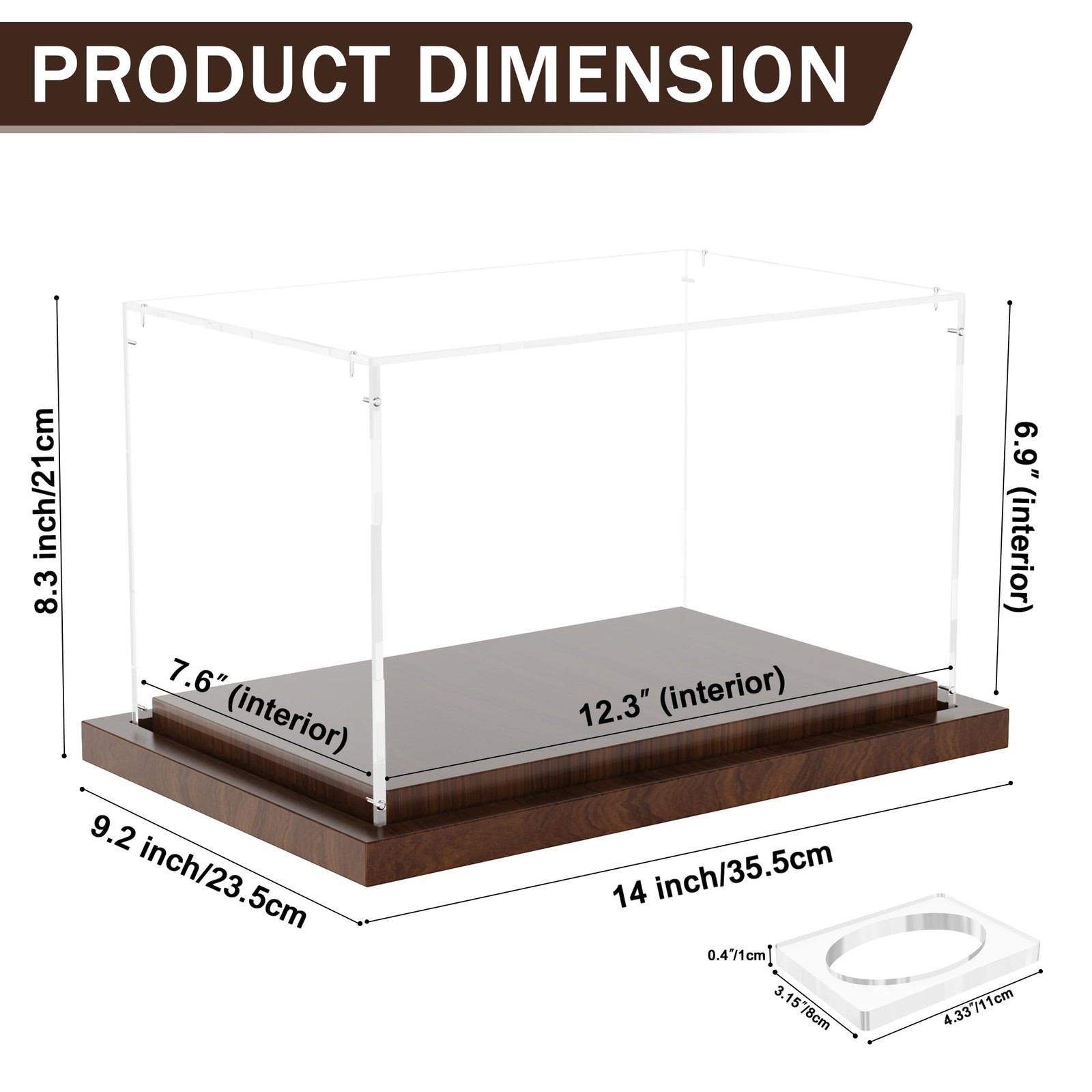 VGMiu Football Display Case with Wood Base, Acrylic Case, Clear