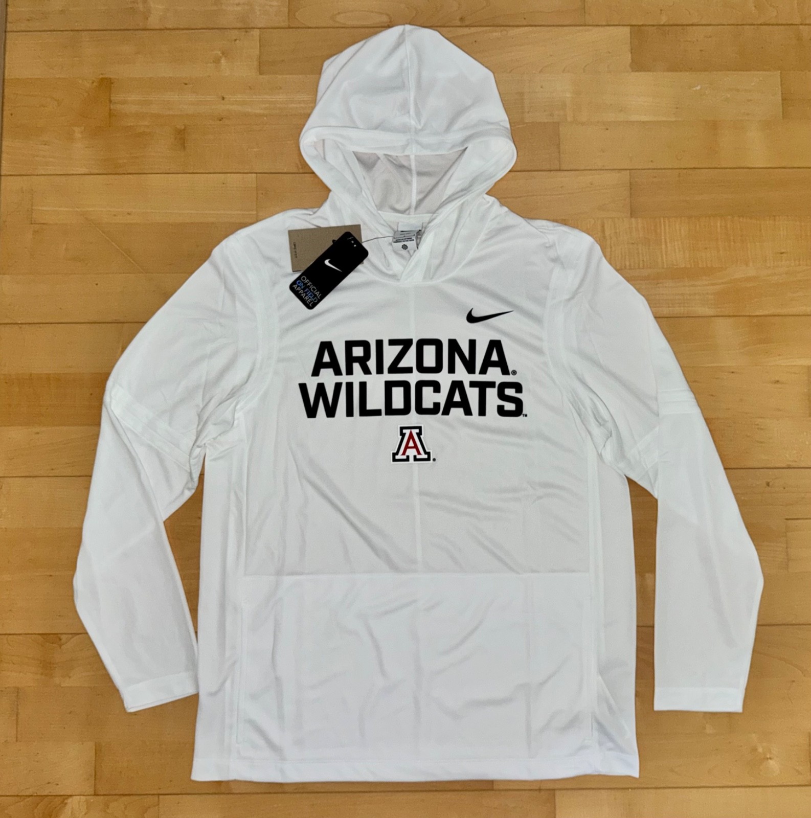 New Mens Nike NCAA Arizona Wildcats On-Field Lightweight Hoodie White Sz L