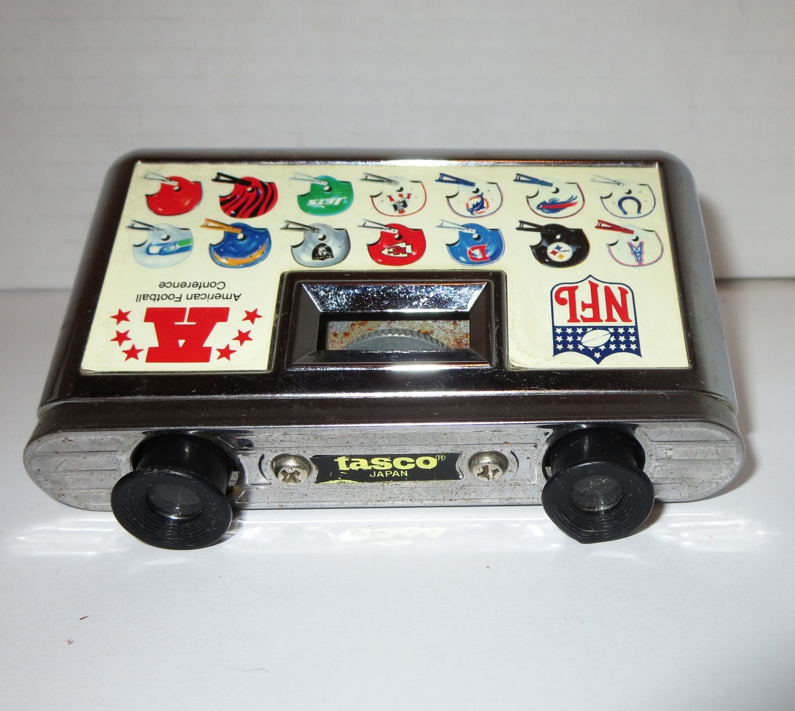Vintage 80s NFL Compact Folding BINOCULARS NFC AFC Helmet logos TASCO Japan