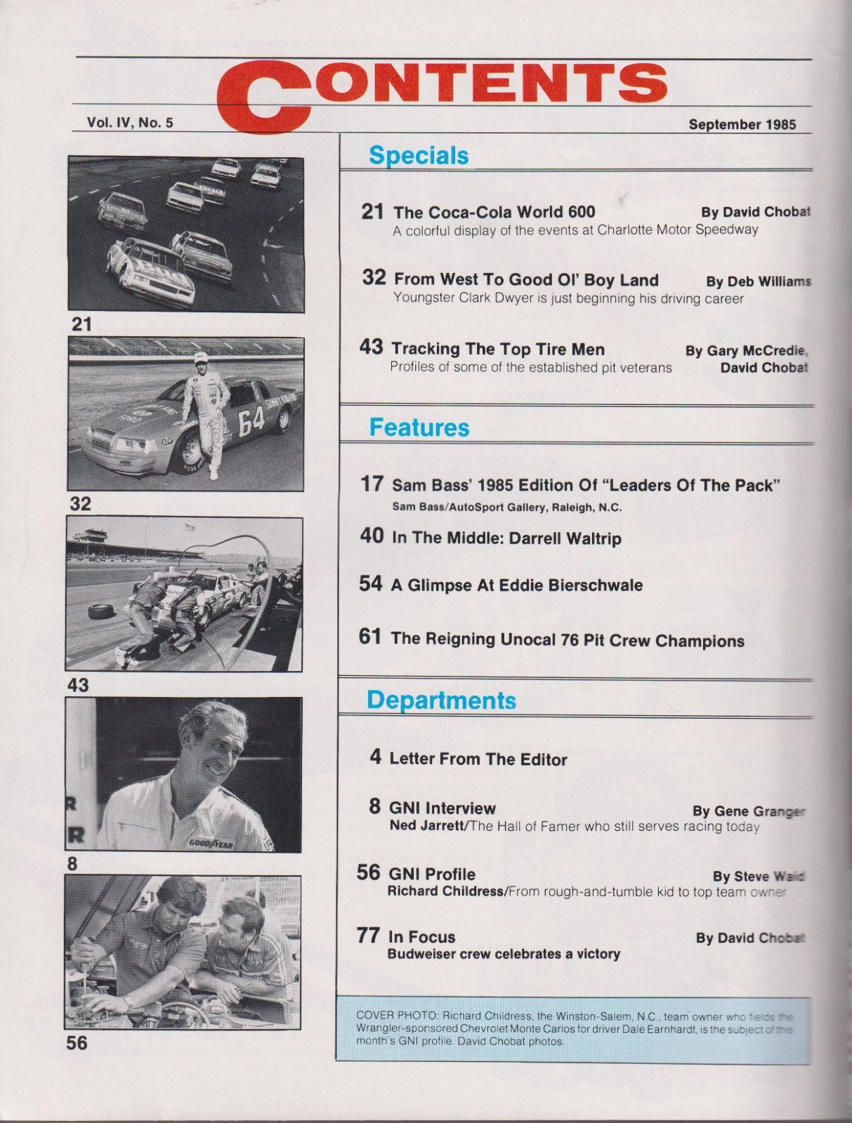 1985 Sept. Vol. IV No. 5-Grand National Illustrated – Richard Childress Profile