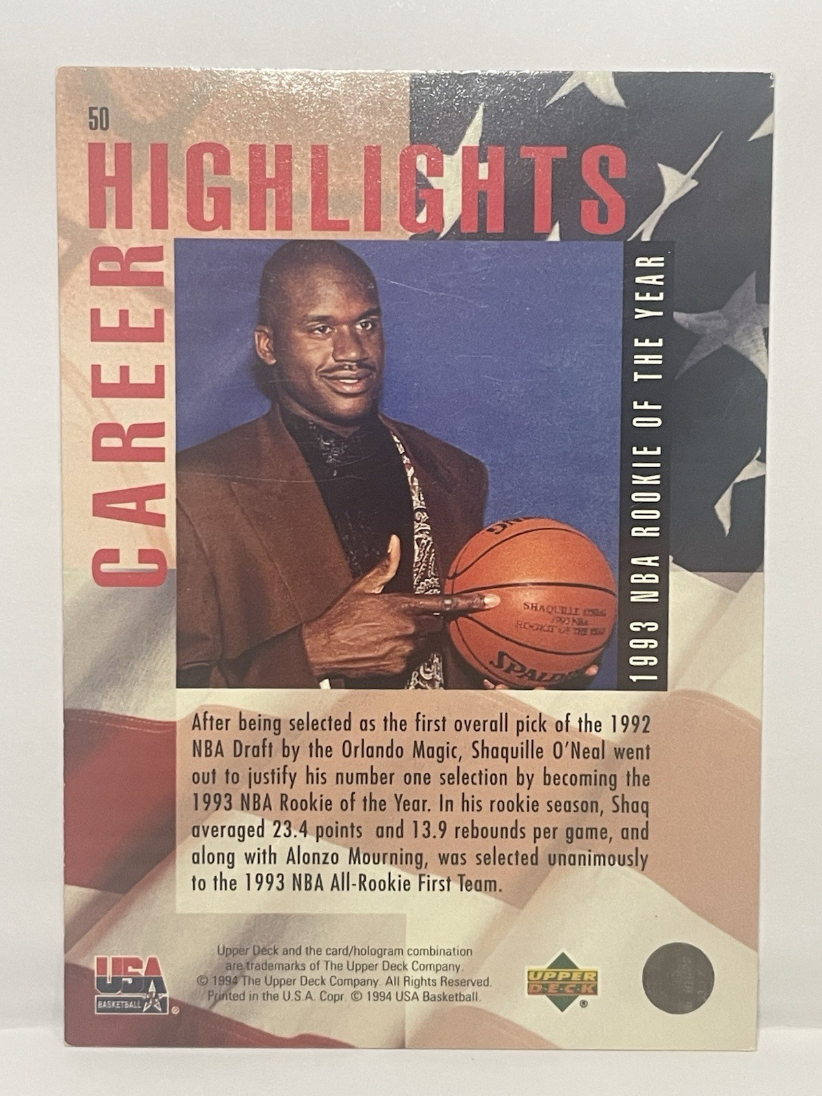 Upper Deck 1994 USA Basketball Shaquille O’Neal with Michael Jordan #50