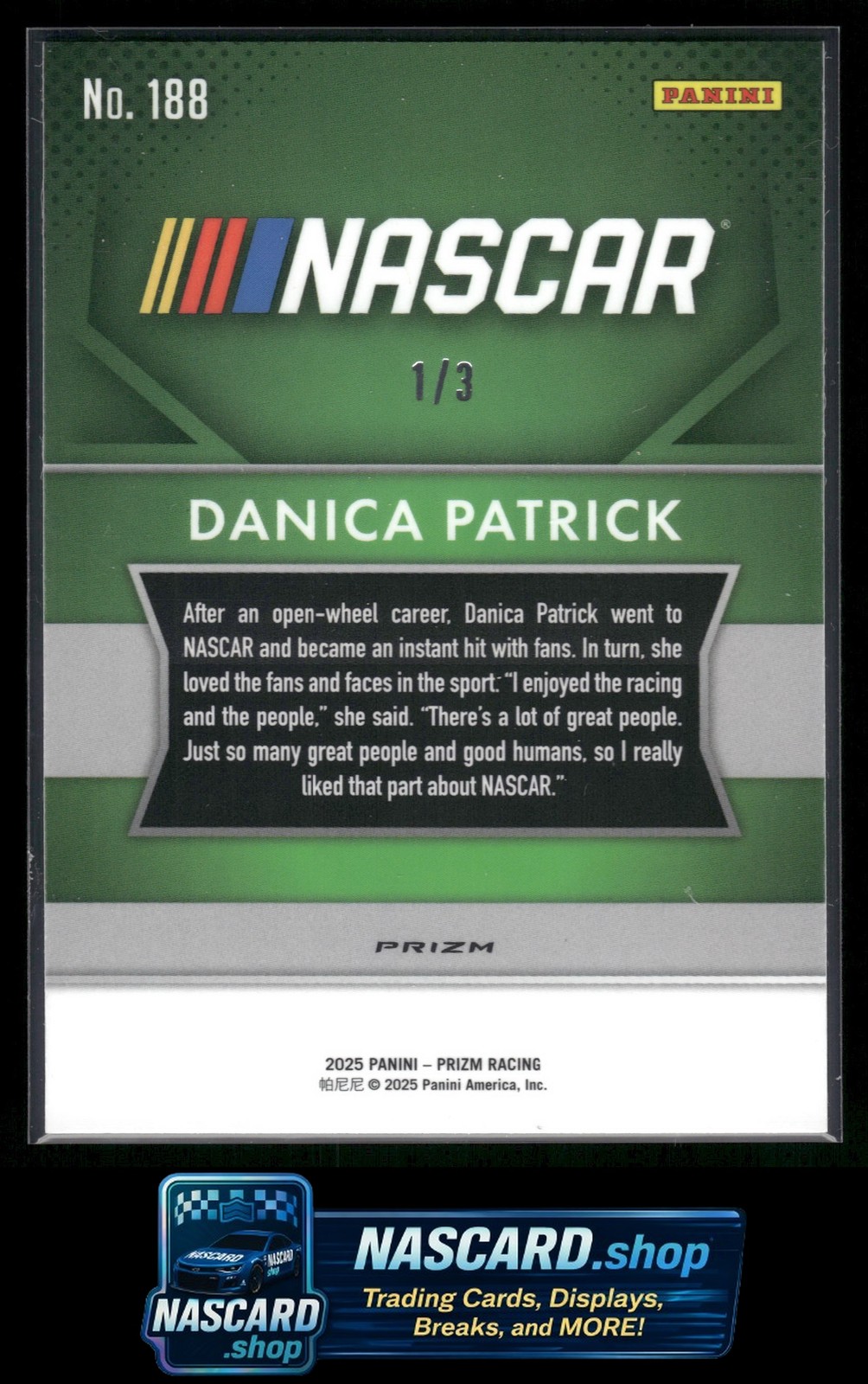 2025 Panini Prizm Throwback #188 Danica Patrick FOTL Gold Shimmer #1/3