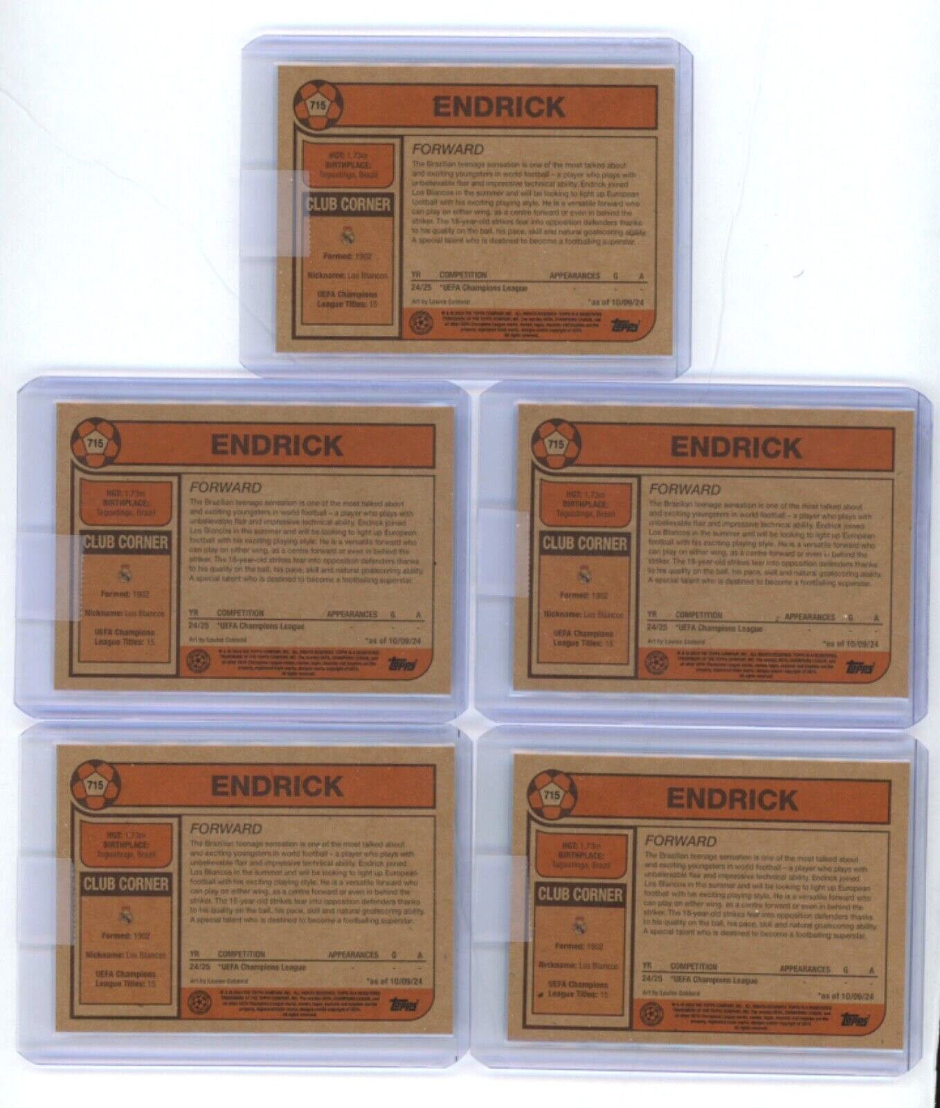 (Lot of 5 ) 2024 Topps Living Set Ucc #715 Endrick Rookie Real Madrid RC (QTY)