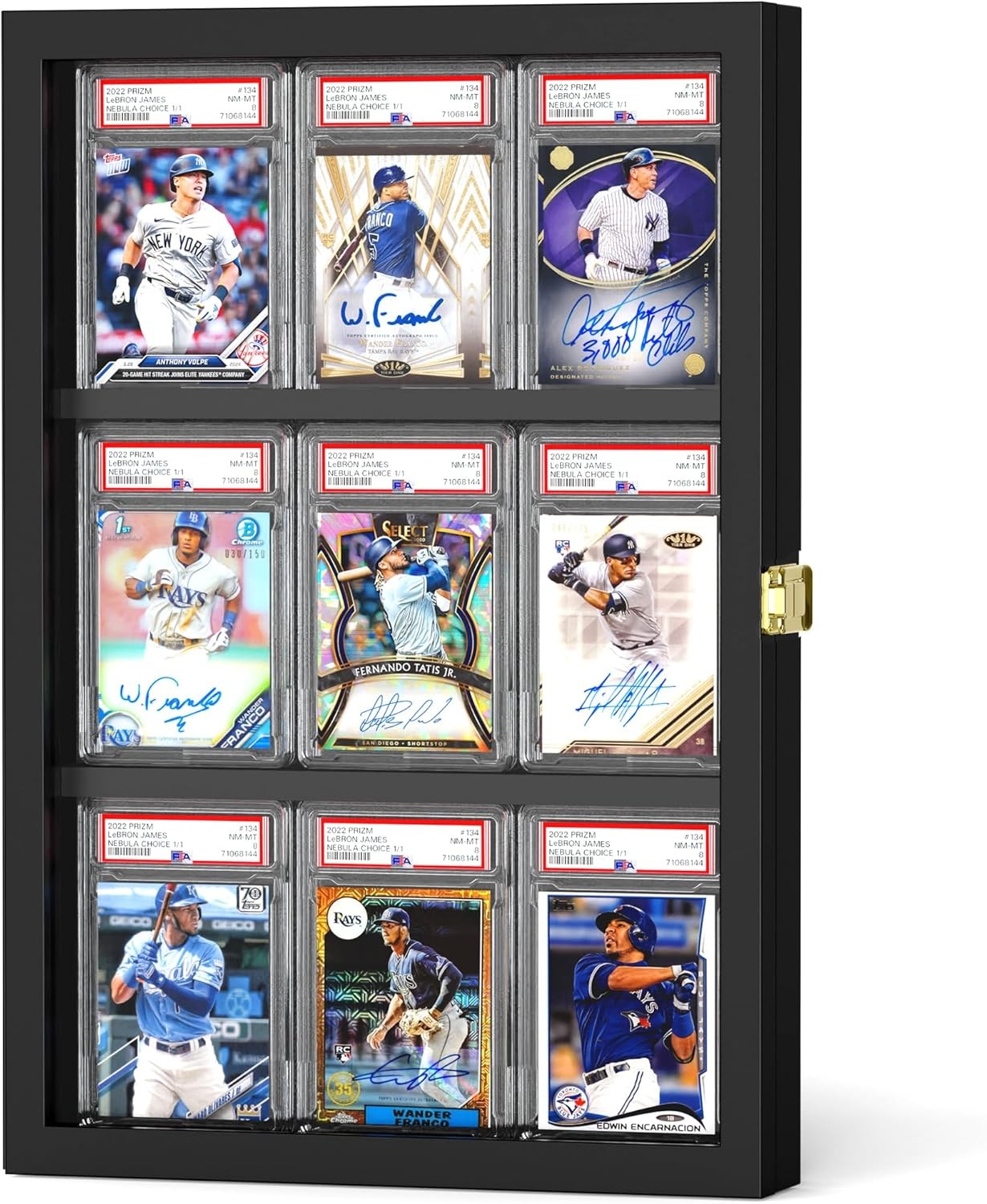 Graded Trading Card Display Case – Hexagon Wood & Acrylic Frame with Sliding Fro