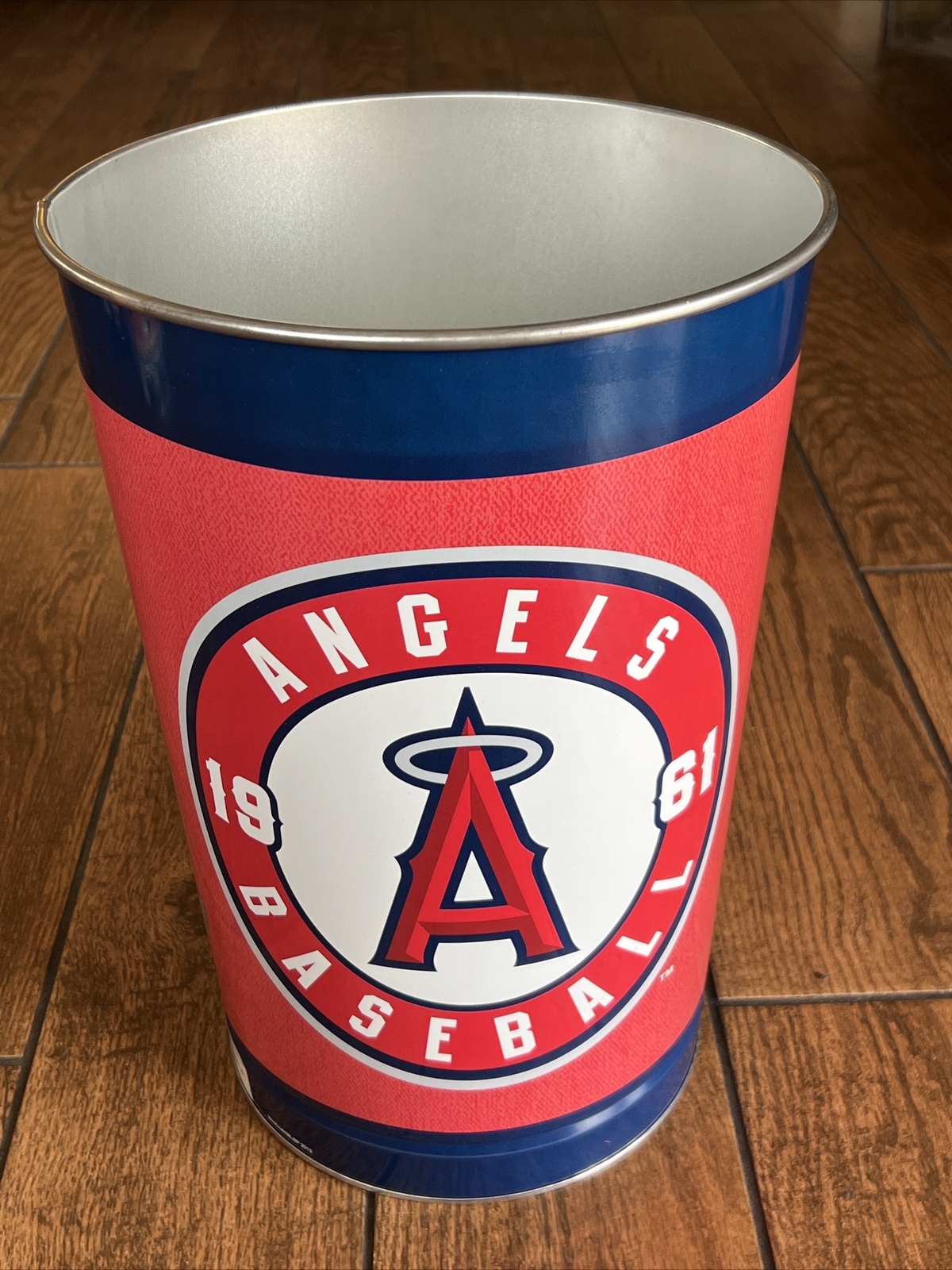 LA Angels Baseball 15″ Metal Wastebasket Trash Can MLB Licensed