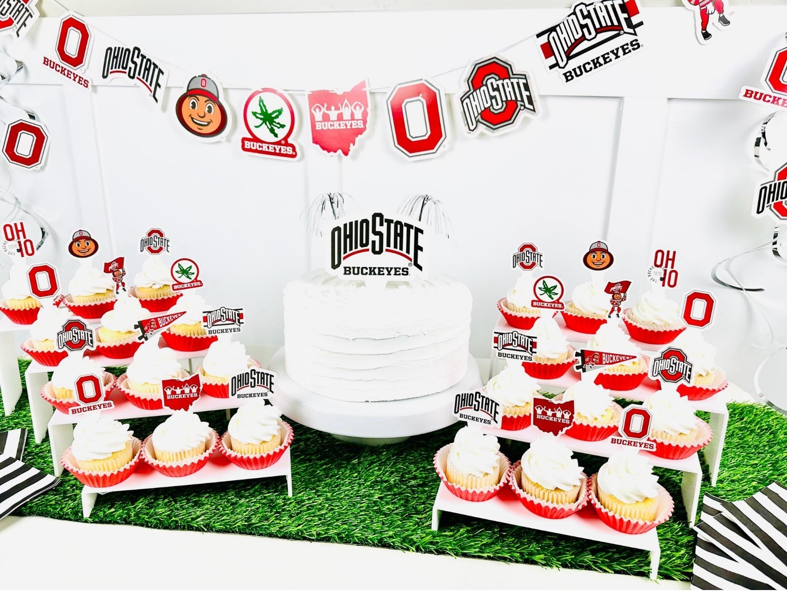 Ohio State Party Decor Set – 42 Pc Banner & Cupcake Toppers for Graduation & Foo