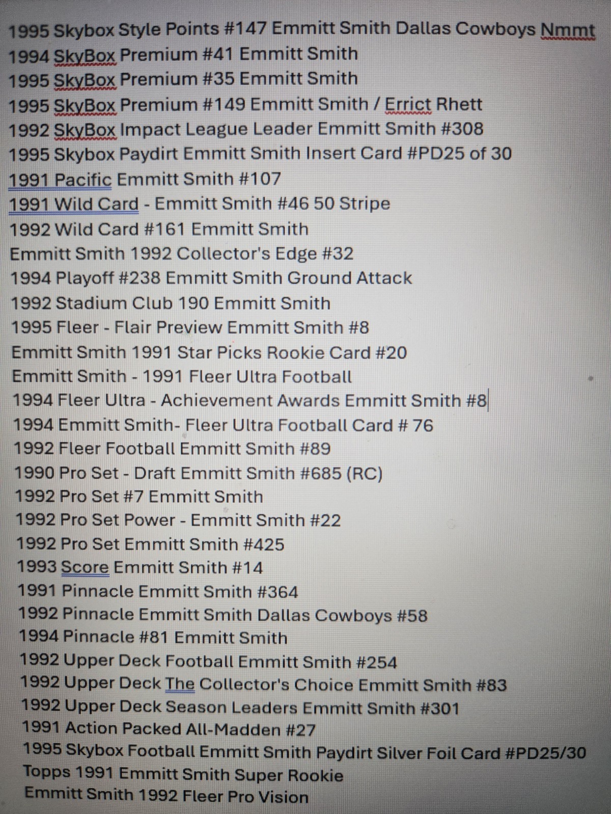 Upper Deck Emmitt Smith Dallas Cowboys NFL Card Lot 32 (1990-1995)