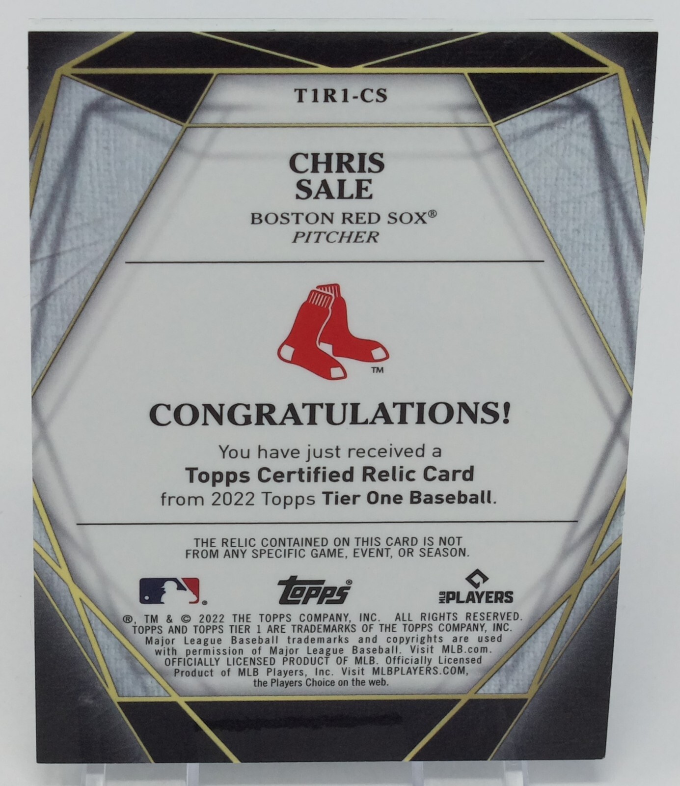 2022 Topps Tier One Relics Design B #T1R1-CS Chris Sale SN208/ 399 Red Sox
