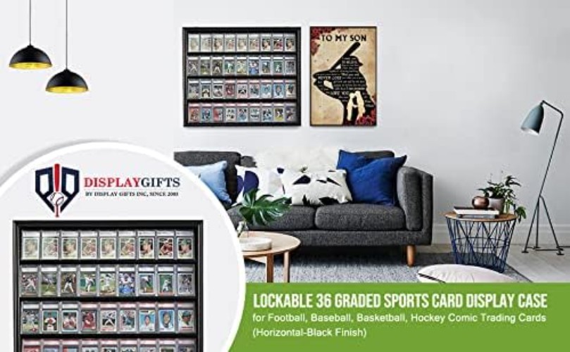 Graded Trading Card Display Case 36 Sport Baseball Football PSA Slabs Cabinet