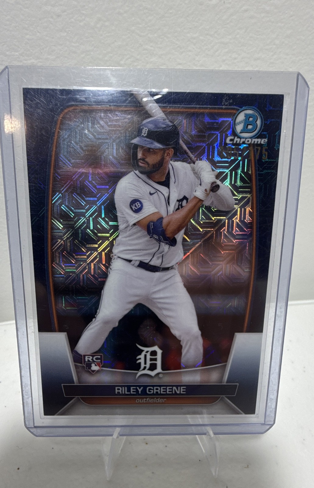 2023 Bowman – Riley Greene #90 Chrome Navy Mojo Refractor /175 (RC)